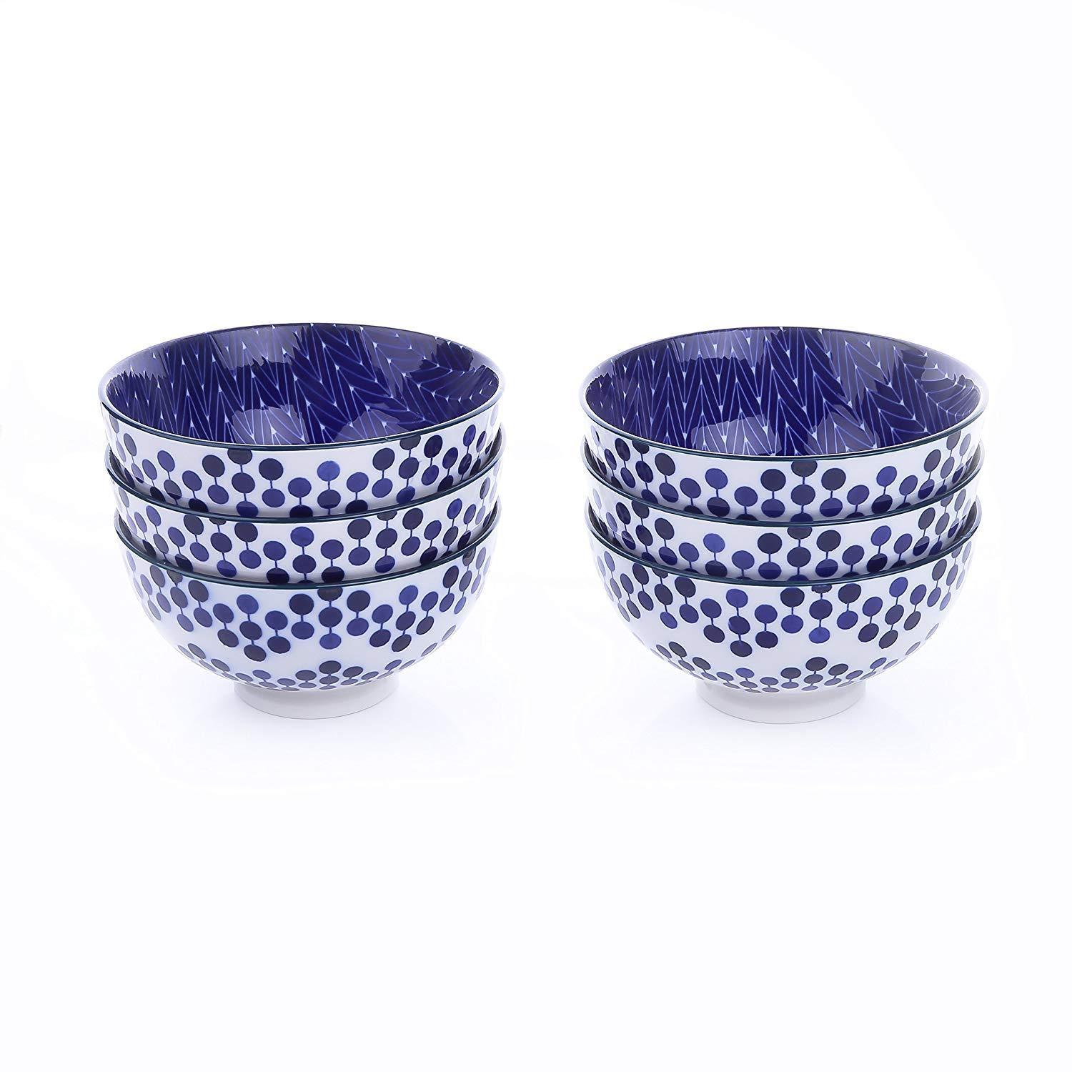 6-pieces Japanese Design Ceramic Bowls Set Blue and White Spot Bowl - Nordic Side - and, Blue, Bowl, Bowls, Ceramic, CerealSoupNoodleRamenRice, Design, Japanese, pieces, Set, Spot, Vancasso, 