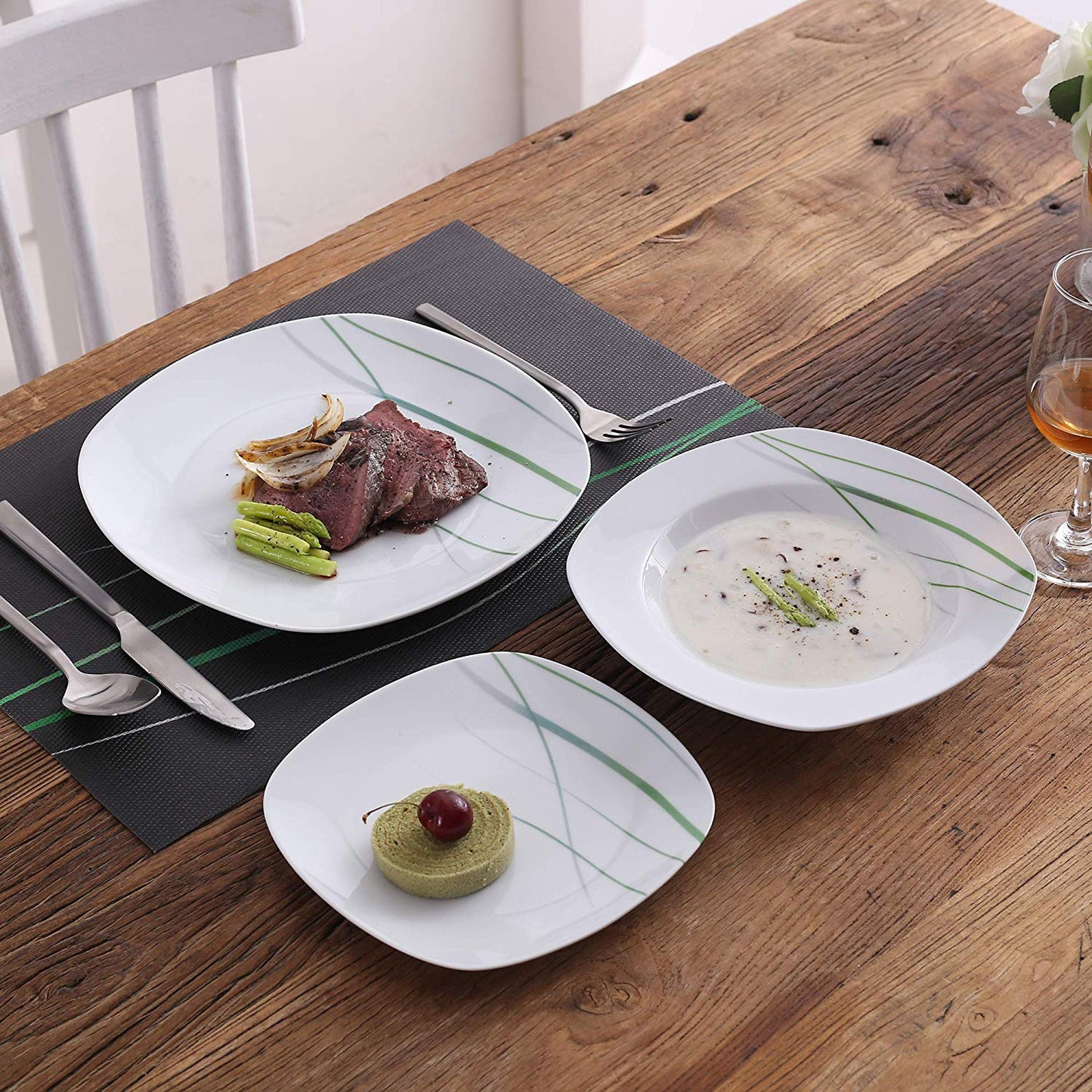 AVIVA 18-Piece Dinner Plate Sets Ceramic Porcelain Tableware Set of 9.75" Dinner Plate,7.5" Dessert Plate,8.5" Soup Plate - Nordic Side - 18, 75, 85, 975, AVIVA, Ceramic, Dessert, Dinner, of,