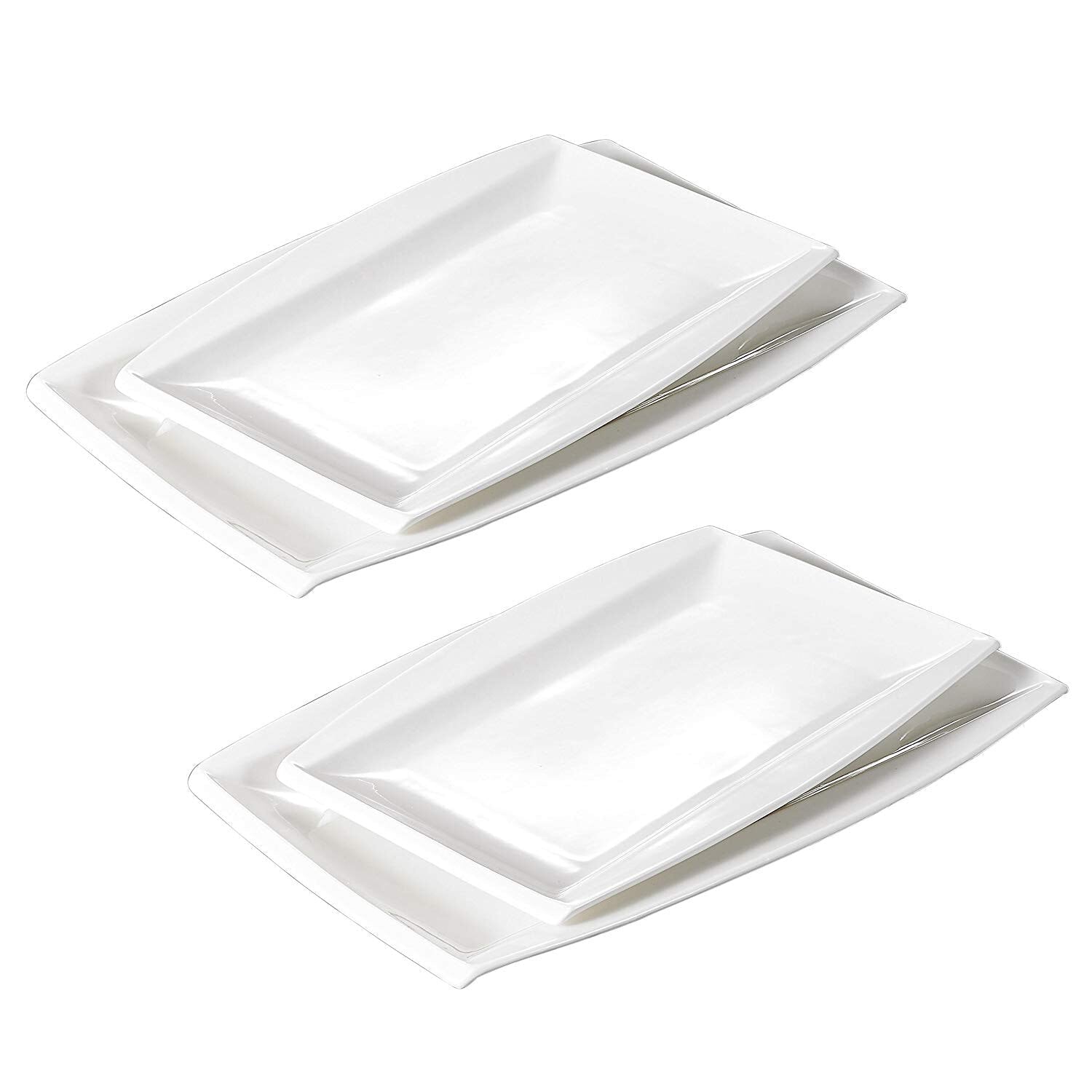 Blance 4-Piece Porcelain Dinner Plate Sets with 11" and 13.25" Rectangular Plate - Nordic Side - 111325, Blance, Dessert, Dinner, MALACASA, Piece, Plate, Platter, Porcelain, Rectangular, Serv