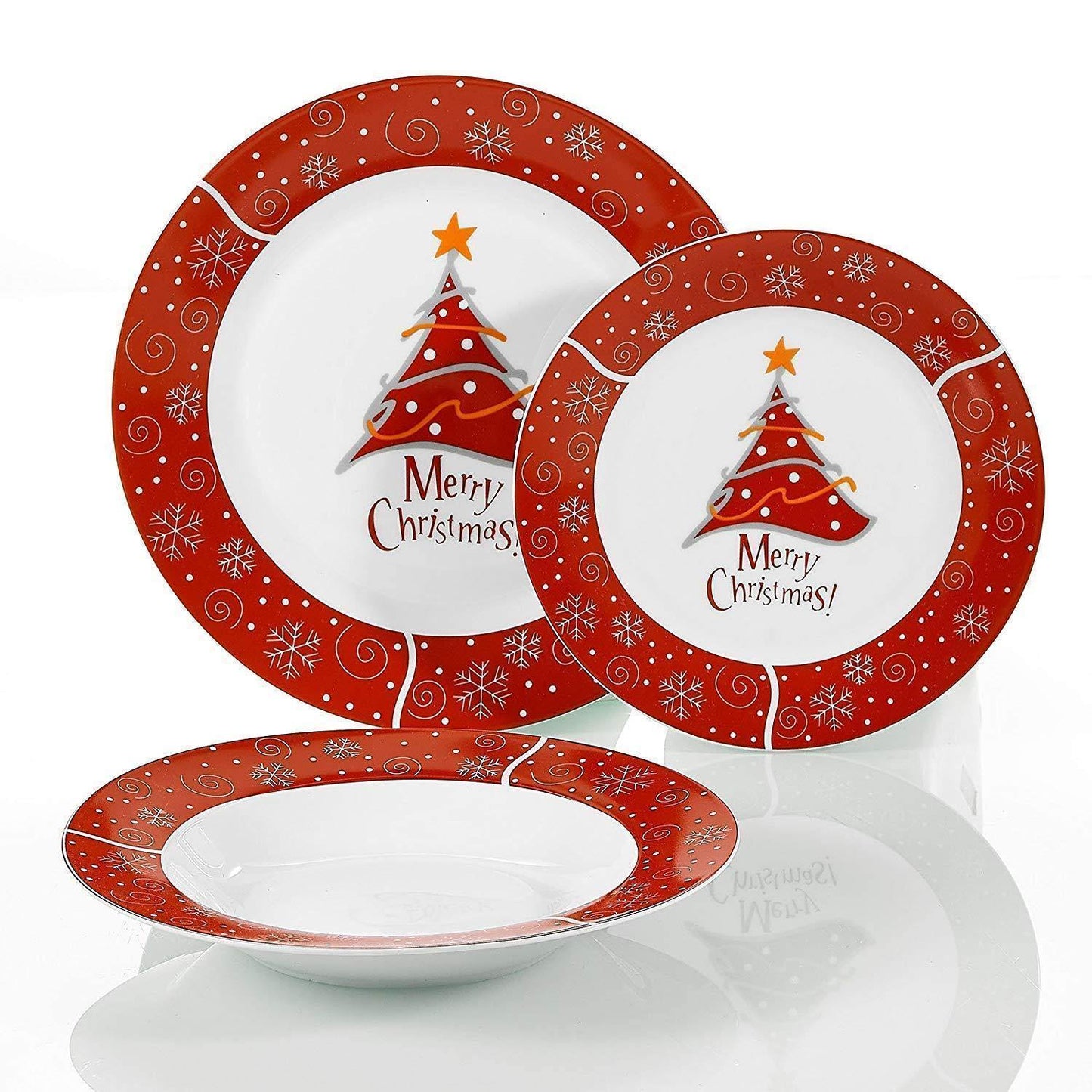 18-Piece Christmas Style Porcelain Ceramic Dinnerware Set Tableware with 6*Dessert Plate,Soup Plate and Dinner Plate Set - Nordic Side - 18, and, Ceramic, Christmas, Dessert, Dinner, Dinnerwa