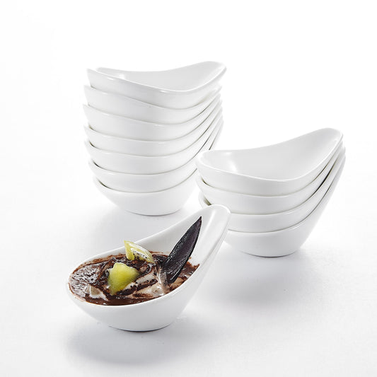 Set of 12  White Porcelain Ramekins/Snack Bowls (4.5") - Nordic Side - 12, 45, Bowls, Breakfast, Cream, Cup, Dessert, Dipping, Dishes, ice, MALACASA, of, Porcelain, Ramekins, Set, Snack, Souf