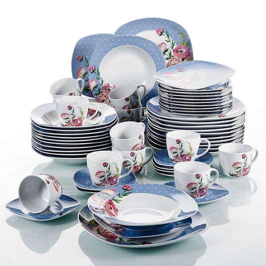 HANNAH 60-Piece White Ceramic Dinner Combi-Set of Porcelain Dinner Plate Set,Cups and Saucers Dinnerware Cutlery Set - Nordic Side - 60, and, Ceramic, CombiSet, Cutlery, Dinner, Dinnerware, H