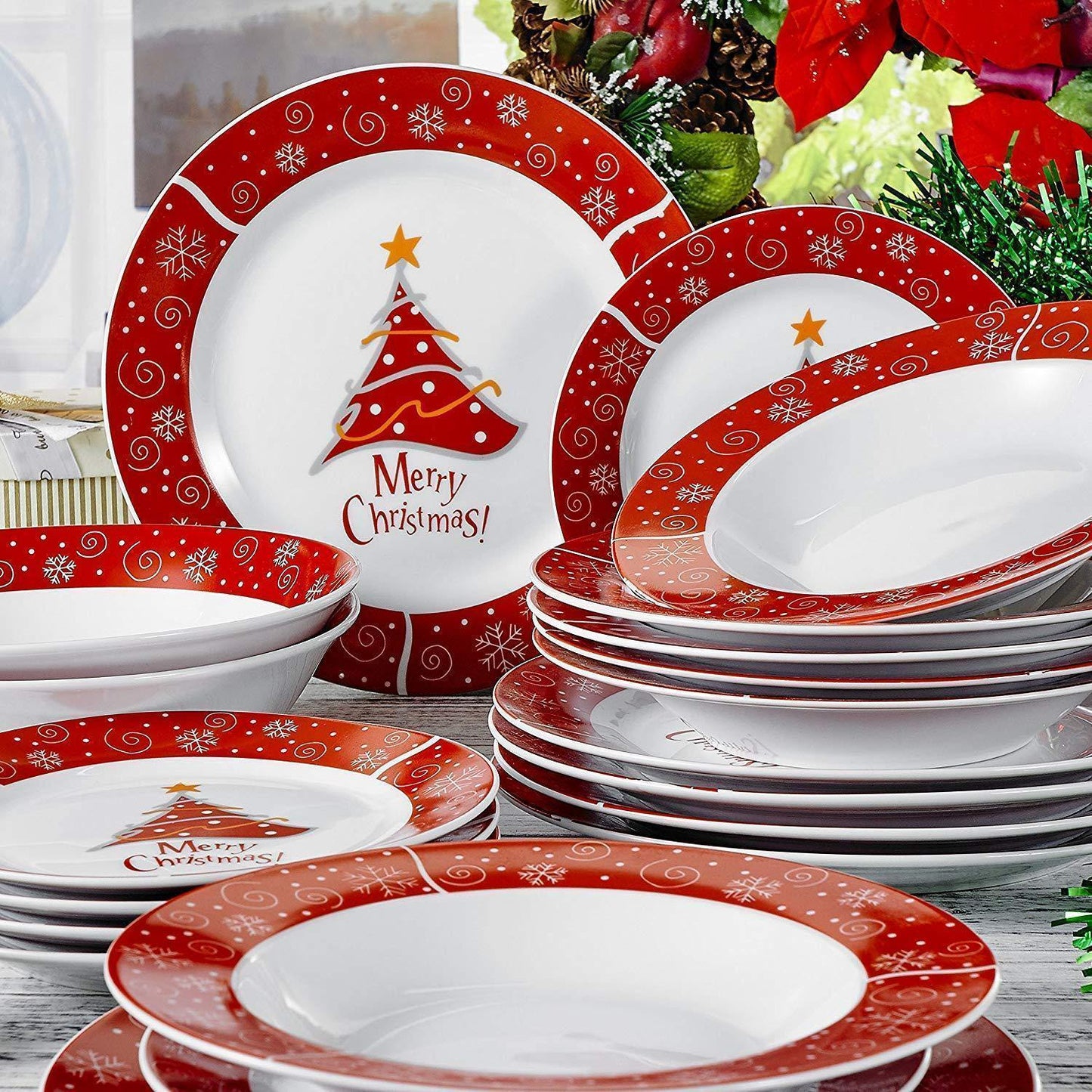 20-Piece Christmas Porcelain Dinnerware Set - Nordic Side - 20, and, Bowl, Ceramic, Cereal, Christmas, Dessert, Dinnerware, Piece, Plate, PlateDinner, PlateSoup, Porcelain, Set, with