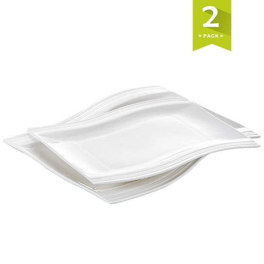 Flora 2-Piece  White Porcelain Large Serving Plates (11"&13.25") - Nordic Side - 111325, Breakfast, Dessert, Dish, Flora, Fruit, Large, MALACASA, Piece, Plate, Platter, Porcelain, Serving, Sn