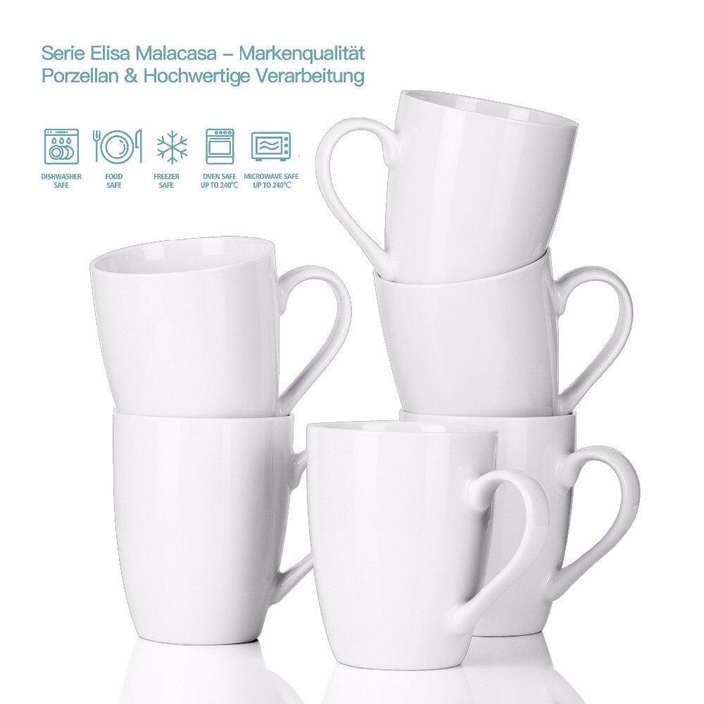 Elisa Series  6 Pieces Ivory White Porcelain Coffee Mug - Nordic Side - 360, cc, Coffee, Cup, Elisa, Ivory, MALACASA, Mug, Pieces, Porcelain, Series, White