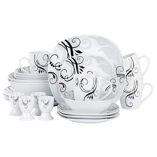 ZOEY 22-Piece Porcelain Ceramic Plate Tableware Set with 4*Egg Cup,Mug,Bowl,Dessert Plate,Dinner Plate and 2*Salad Bowl - Nordic Side - 22, and, Bowl, Ceramic, CupMugBowlDessert, Egg, Piece, 