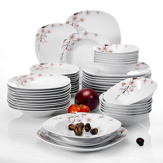 ANNIE 48-Piece Porcelain China Ceramic Tableware Dinner Plate Set with Bowl,Dessert Plate,Soup Plate,Dinner Plates - Nordic Side - 48, ANNIE, BowlDessert, Ceramic, China, Dinner, Piece, Plate