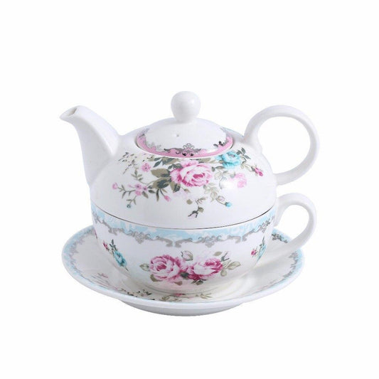 Series Sweet.time 4-Piece Flower Teapot for one. Cream White Porcelain China Ceramic with TeapotCup and Saucer (Flower) - Nordic Side - and, Ceramic, China, Cream, Cup, Flower, for, MALACASA,