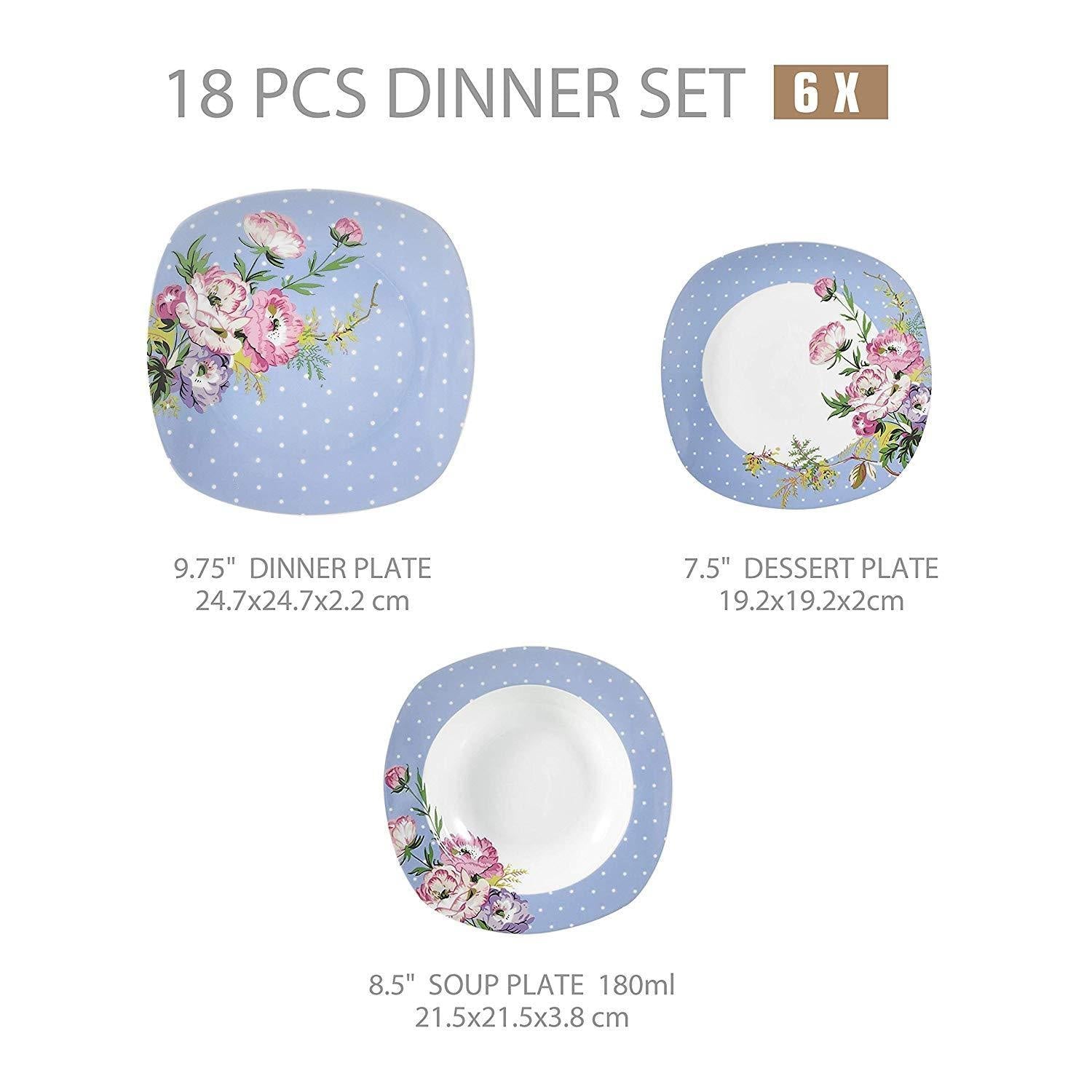 HANNAH 18-Piece Flower Pattern Porcelain Dinner Plate Set of 7.5" Dessert Plates,8.5" Soup Plate,9.75" Dinner Plates - Nordic Side - 18, 75, 85, 975, Dessert, Dinner, Flower, HANNAH, of, Patt