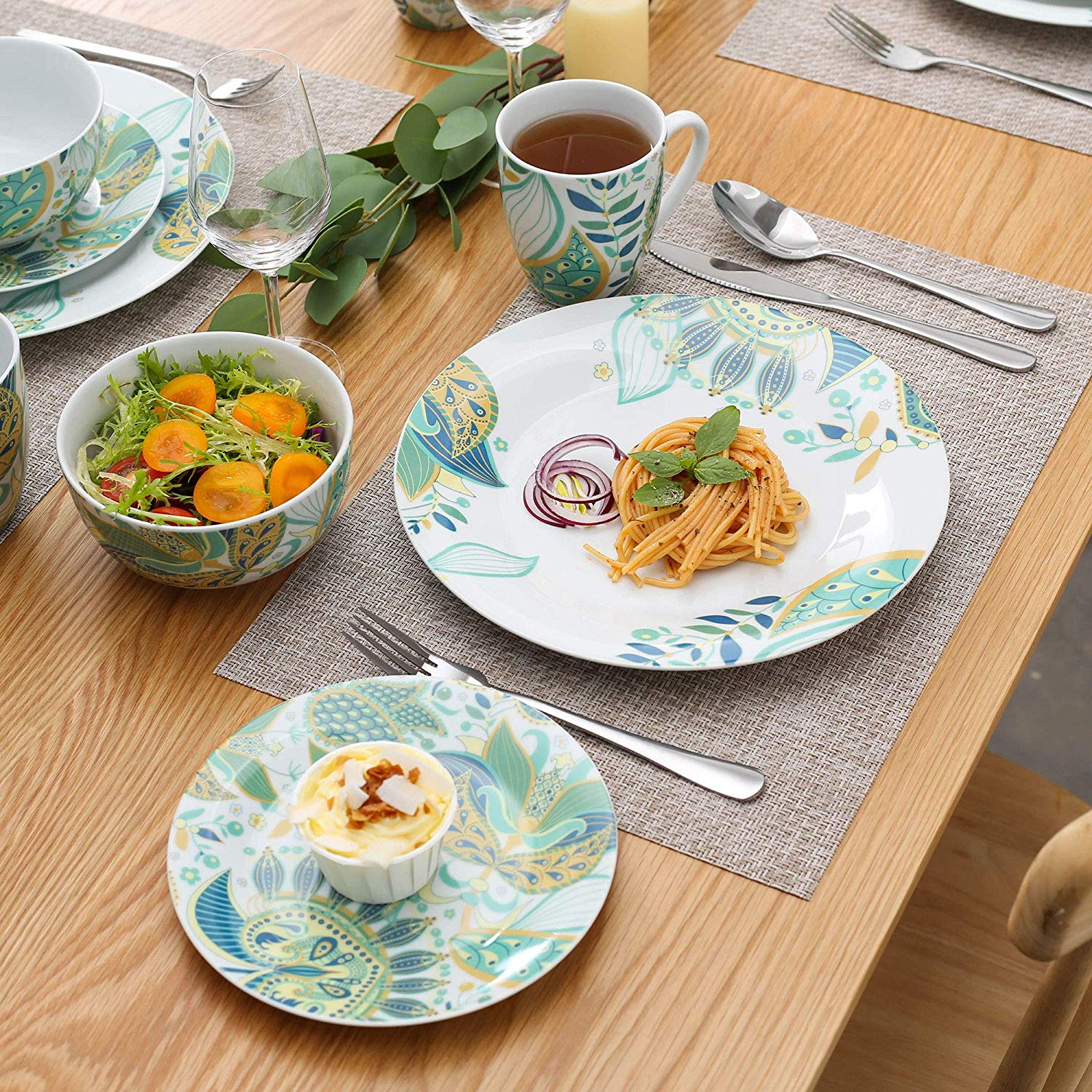 ELINA 32-Piece Porcelain Ceramic Tableware Dinner Set with Dinner Plate,Dessert Plate,Cereal Bowl,380ml Mug Service for 4 - Nordic Side - 32, 380, Bowl, Ceramic, Dinner, ELINA, for, ml, Mug, 
