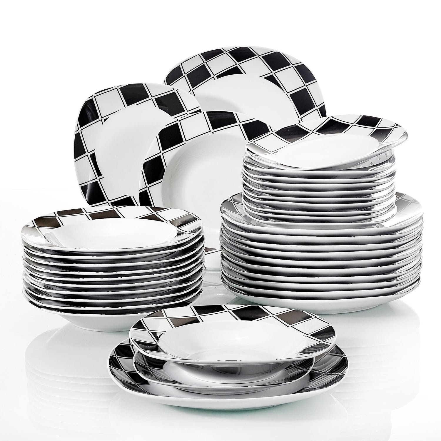 NICOLE 36-Piece Ivory White Round Porcelain Ceramic Dinnerware Plates Set with 12*Dinner Plates,Dessert Plates,Soup Plate - Nordic Side - 12, 36, Ceramic, Dinner, Dinnerware, Ivory, NICOLE, P