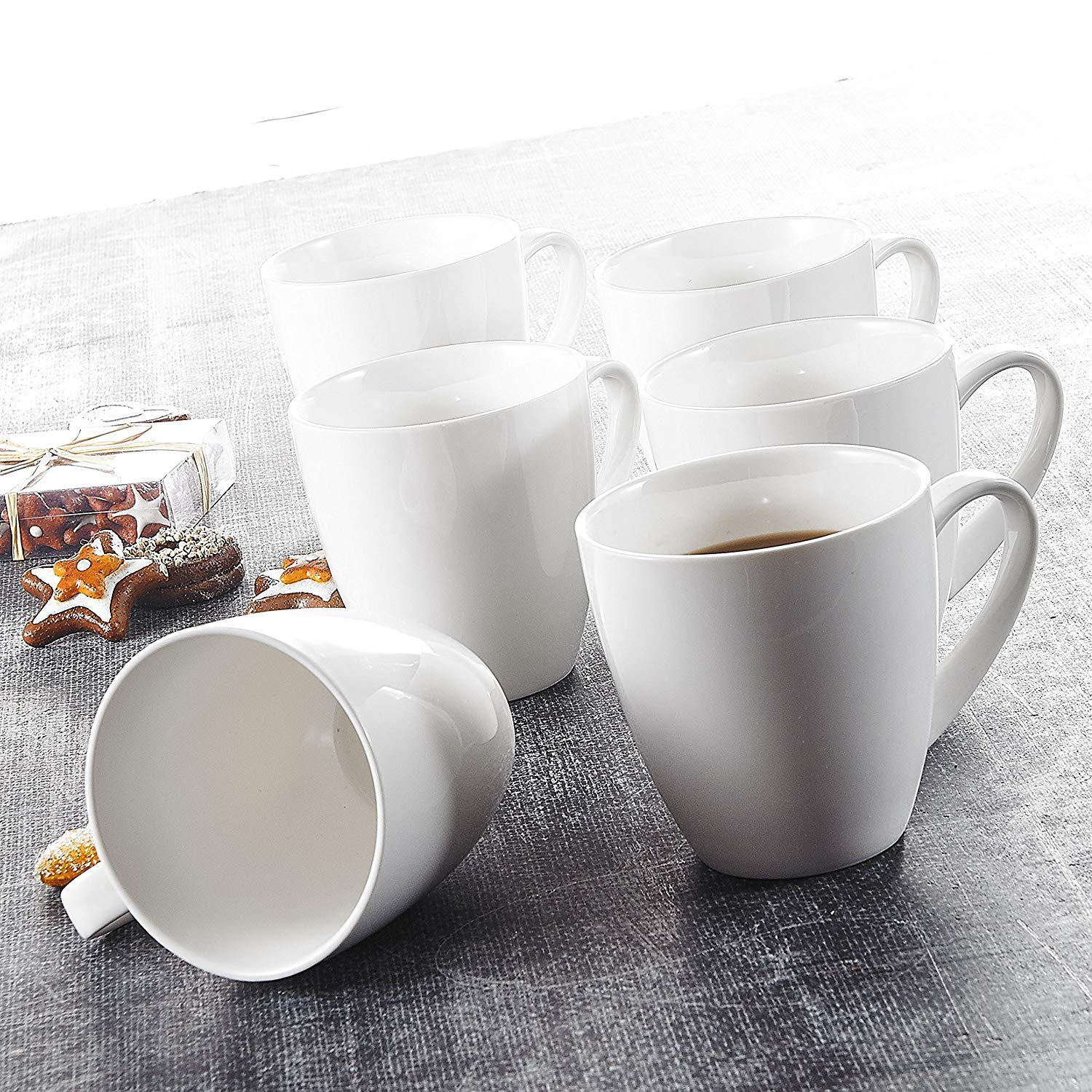 Monica 6-Piece 12.5 OZ Ivory White Porcelain Cups 5" / Tea Coffee Cup Sets - Nordic Side - 125, Ceramic, China, Coffee, Cream, Cup, Cups, Ivory, MALACASA, Monica, Mugs, OZ, Piece, Porcelain, 