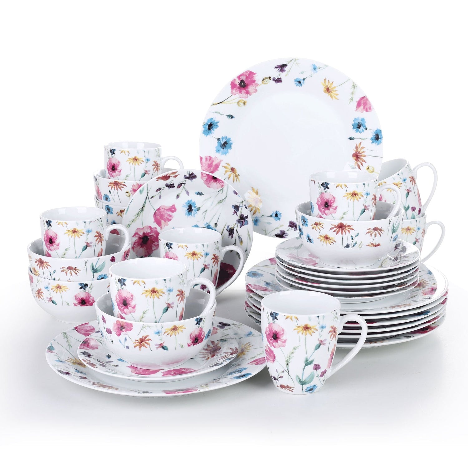 DORIS 32-Piece Porcelain Ceramic Dinnerware Dishes Set with 8*Dinner Plate,Dessert Plate,Cereal Bowl and 380ml Mug Set - Nordic Side - 32, 380, and, Bowl, Ceramic, Dinner, Dinnerware, Dishes,