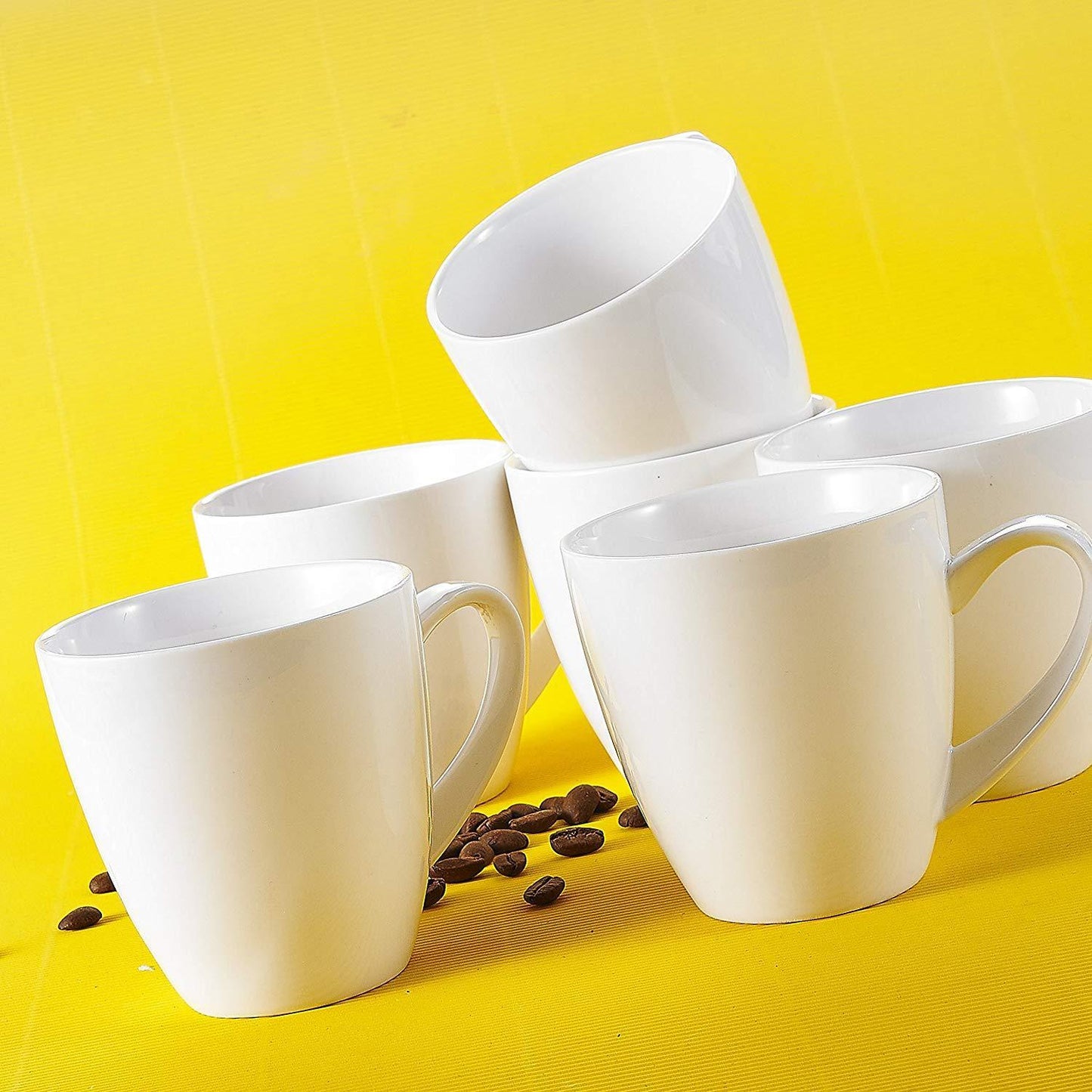 Monica 6-Piece 12.5 OZ Ivory White Porcelain Cups 5" / Tea Coffee Cup Sets - Nordic Side - 125, Ceramic, China, Coffee, Cream, Cup, Cups, Ivory, MALACASA, Monica, Mugs, OZ, Piece, Porcelain, 