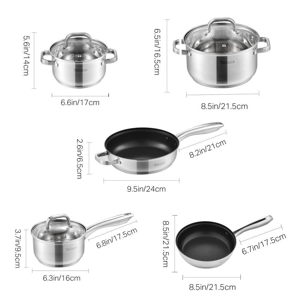 Cookware Set Stainless Steel 8-Piece Cooking Pot/Pan Set,Induction Safe,Non Stick Frying Pan,Saucepan,Casserole,Glass Lid (Silver) - Nordic Side - Cooking, Cookware, Frying, Lid, PanSaucepanC