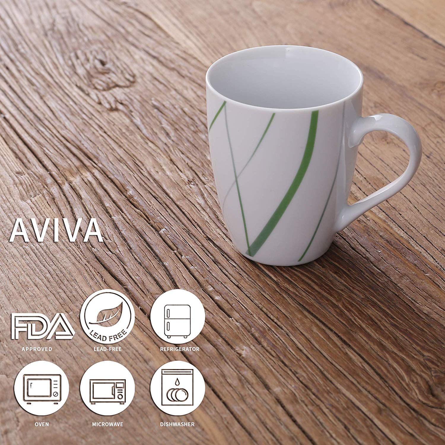 AVIVA 6-Piece Porcelain China Coffee/Tea Mugs Set (360 ml) - Nordic Side - 360, and, AVIVA, Ceramic, China, Coffee, Cup, Family, for, Kitchen, Milk, ML, Mugs, Office, Piece, Porcelain, Set, T