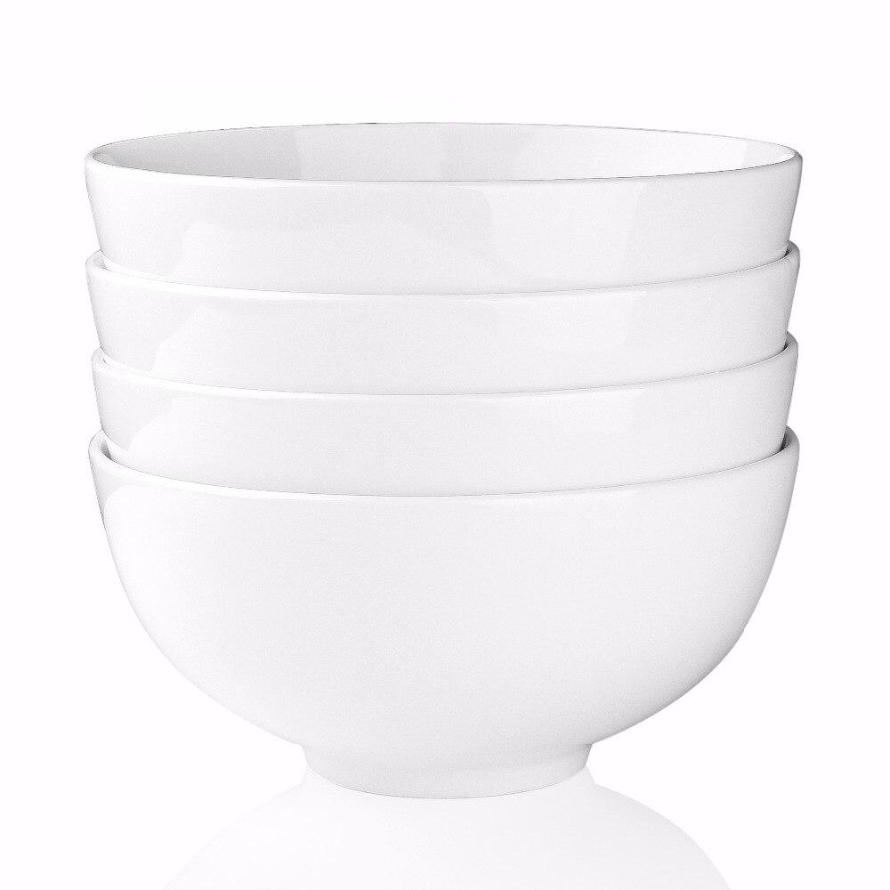 Ivory White 4 pieces Porcelain Bowls (7"/1250 ml) - Nordic Side - 1250, 43, Bowls, Ceramic, Cereal, China, Cream, Ivory, MALACASA, ml, oz, pieces, Porcelain, Regular, Salad, Series, Soup, Whi