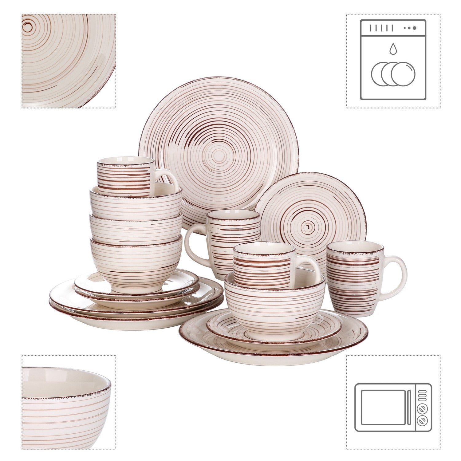 BELLA-BG 16-Pieces Porcelain Dinner Set - Nordic Side - 16, BELLABG, Ceramic, Dinner, Look, Pieces, Plate, PlateBowlMug, PlateDessert, Porcelain, Set, Vancasso, Vintage, with
