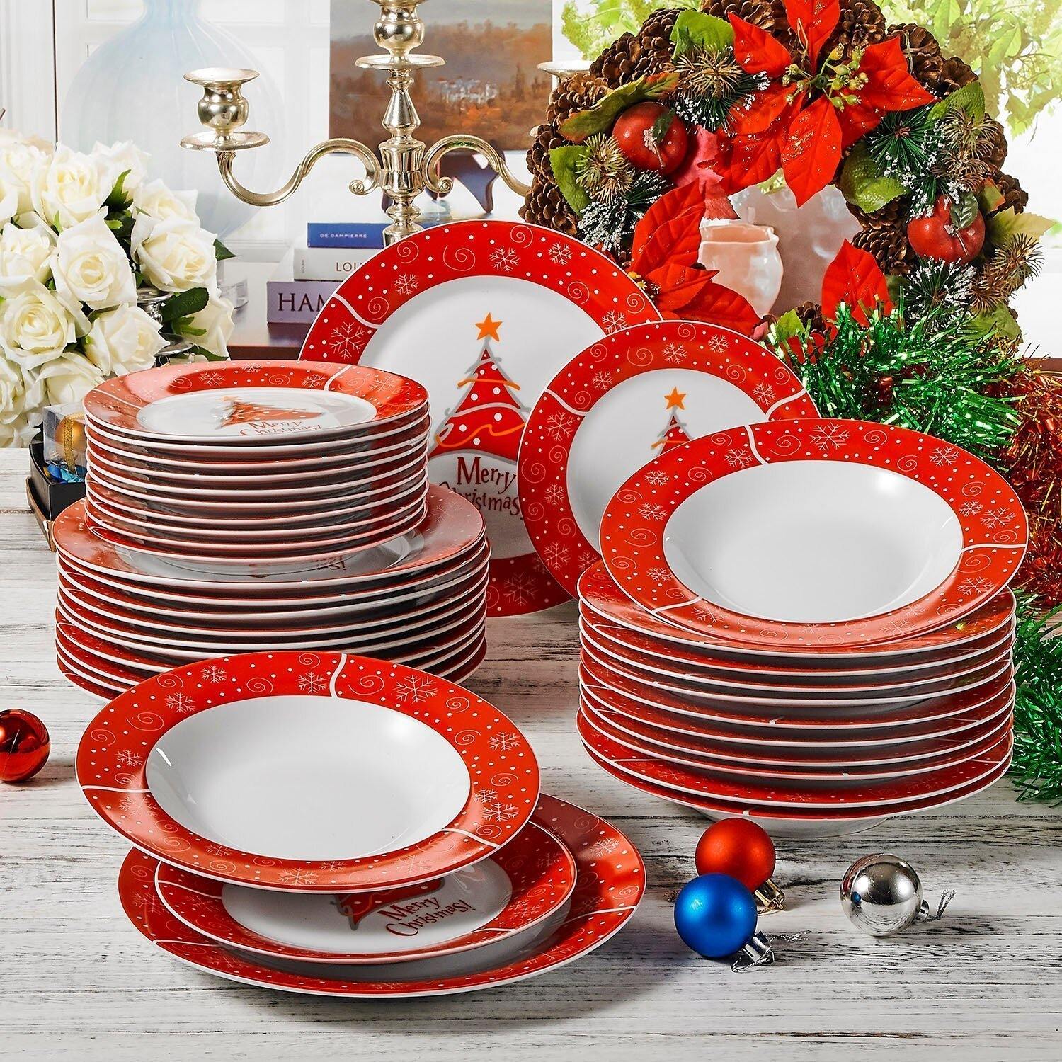 36-Piece Christmas Style Porcelain Dinnerware Set Tableware with 12*Dessert Plate,Soup Plate and Dinner Plate Set - Nordic Side - 12, 36, and, Ceramic, Christmas, Dessert, Dinner, Dinnerware,