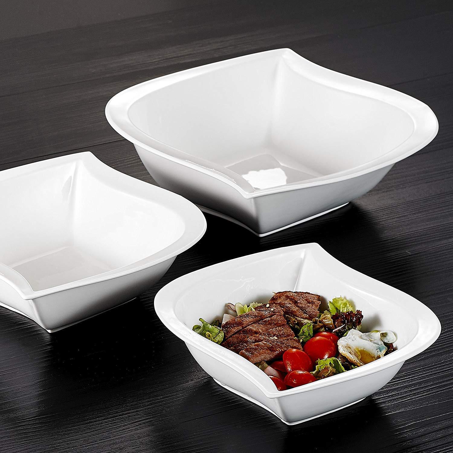 Elvira 3-Piece Ivory White Porcelain Bowls (7". 8.5"/ 10") - Nordic Side - 10, 85, Bowl, Bowls, Ceramic, Cereal, Combi, Dinnerware, Elvira, Ivory, MALACASA, Piece, Porcelain, Salad, Set, Soup