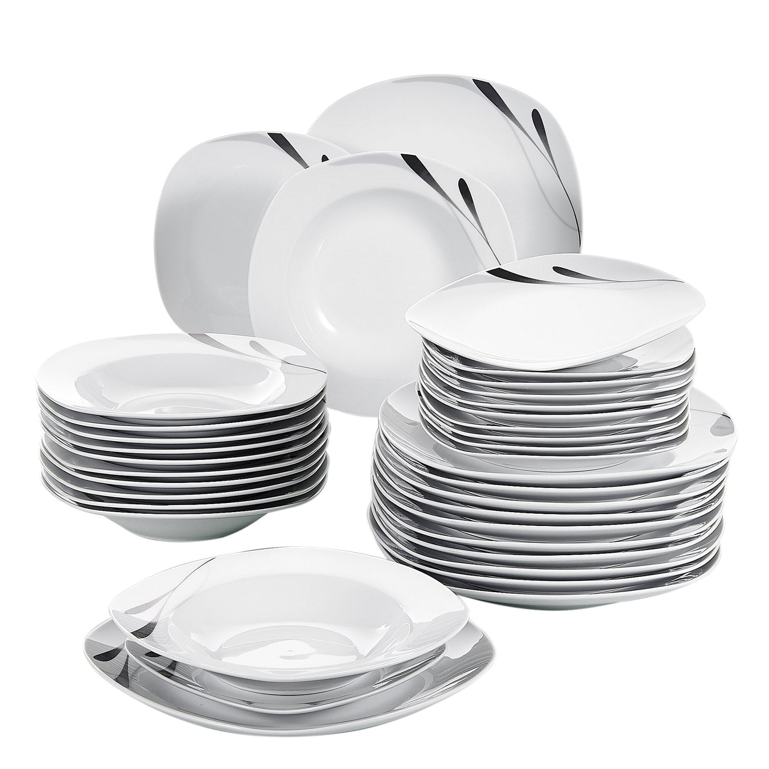 KARLA 36-Piece Ceramic Porcelain Black Stripes Dinner Plate Set Tableware Set of  Dessert Plate,Soup Plate,Dinner Plate - Nordic Side - 36, Black, Ceramic, Dessert, Dinner, KARLA, of, Piece, 