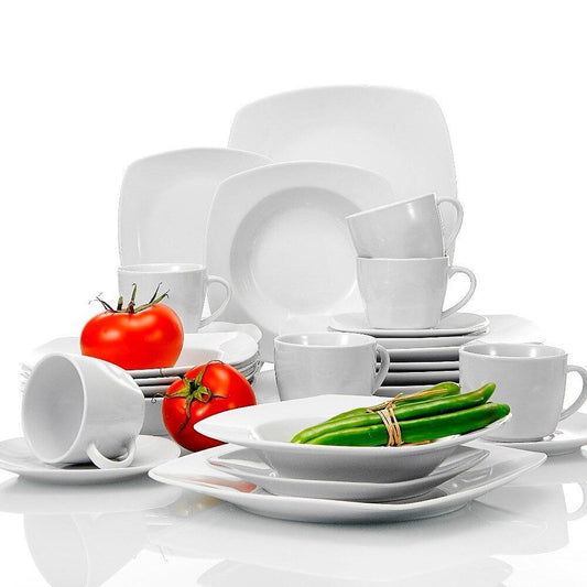 SERIES JULIA 30-Piece Porcelain Dinner Set 6 Person (White) - Nordic Side - 30, and, Cups, Dessert, Dinner, for, JULIA, MALACASA, Person, Piece, Plates, Porcelain, Saucers, SERIES, Set, Soup