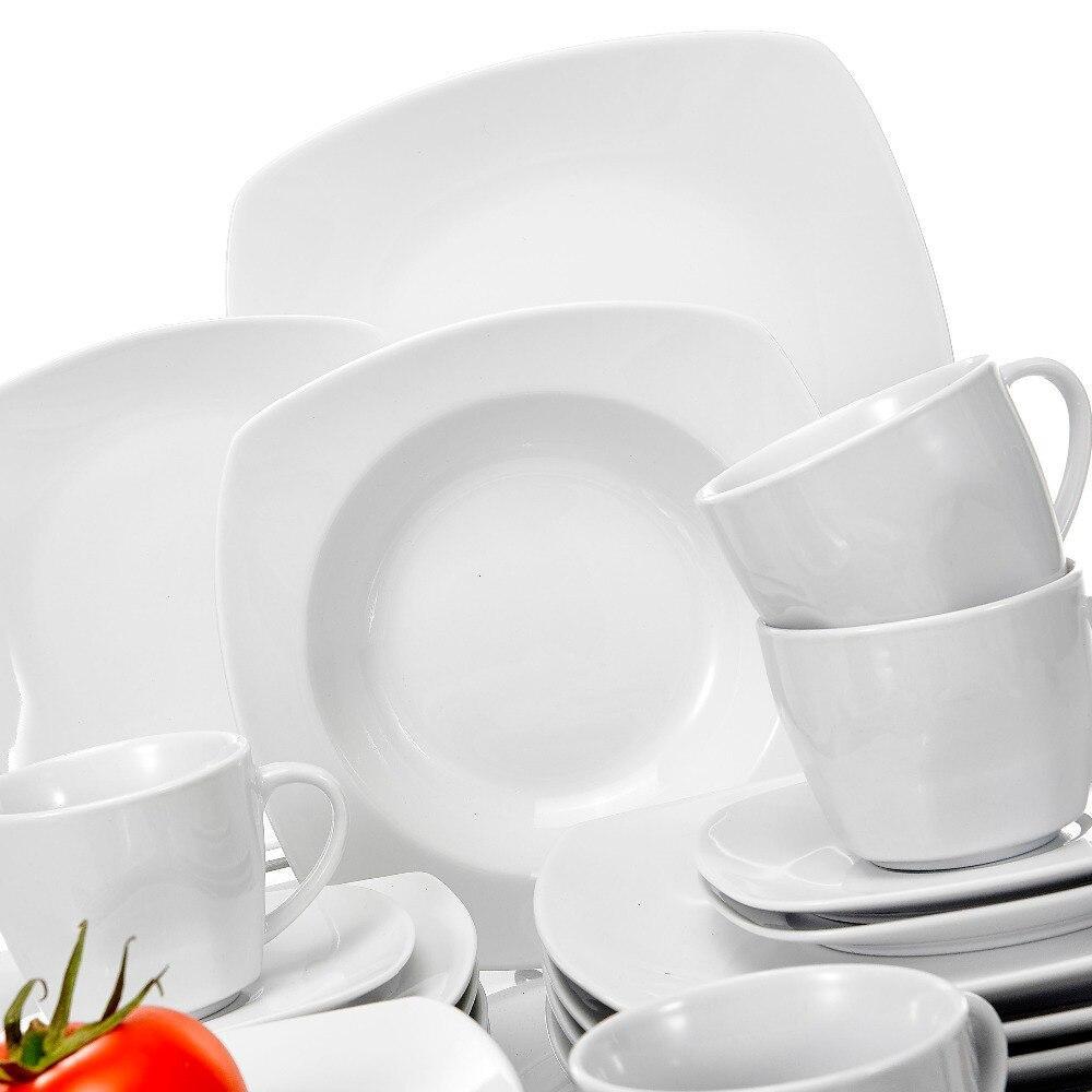 SERIES JULIA 30-Piece Porcelain Dinner Set 6 Person (White) - Nordic Side - 30, and, Cups, Dessert, Dinner, for, JULIA, MALACASA, Person, Piece, Plates, Porcelain, Saucers, SERIES, Set, Soup