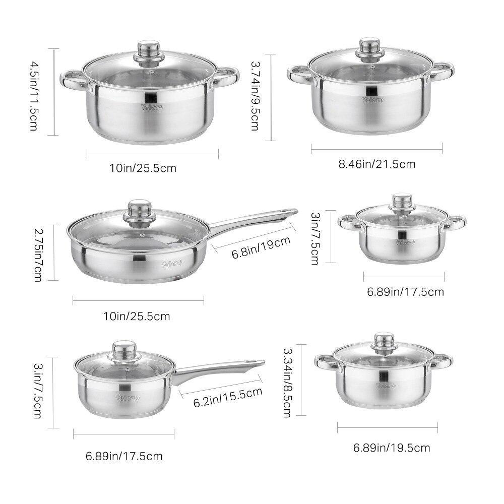 Cookware Set 12-Piece Kitchen Stainless Steel Cooking Pot & Pan Sets,Induction Safe,Saucepan,Casserole,pan with Glass lid (Silver) - Nordic Side - 12, Cooking, Cookware, Glass, Kitchen, lid, 