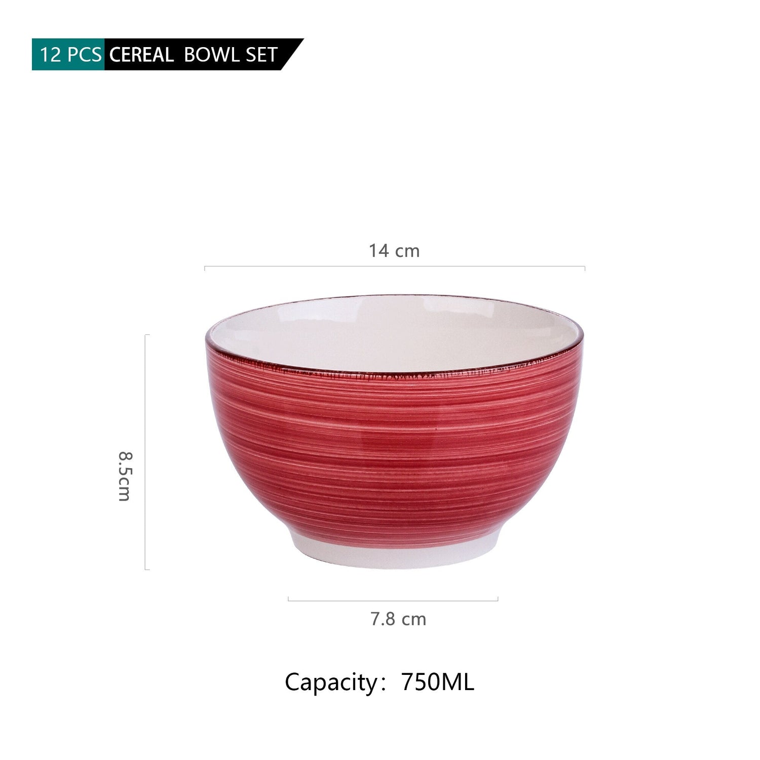 Bella-R 4/8/12-Piece 750ML Porcelain Handpainted Ceramic Bowl Set - Nordic Side - 4812, 750, BellaR, Bowl, Ceramic, Handpainted, Large, ML, Piece, Porcelain, Serving, Set, SoupMixingFruitNood