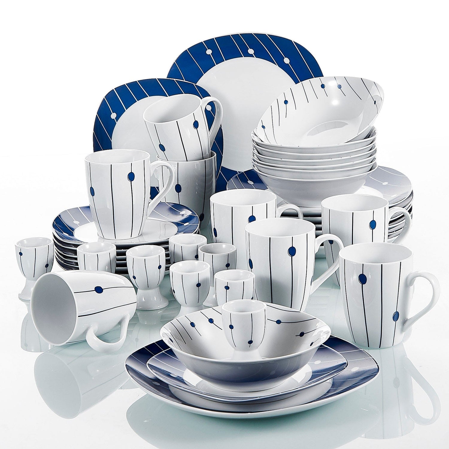 DOT003 40-Piece Dinner Set Porcelain Ceramic Tableware Dinner Set with 8*Egg Cup,Mug,Bowl,Dessert Plate,Dinner Plate Set - Nordic Side - 003, 40, Ceramic, CupMugBowlDessert, Dinner, DOT, Egg,
