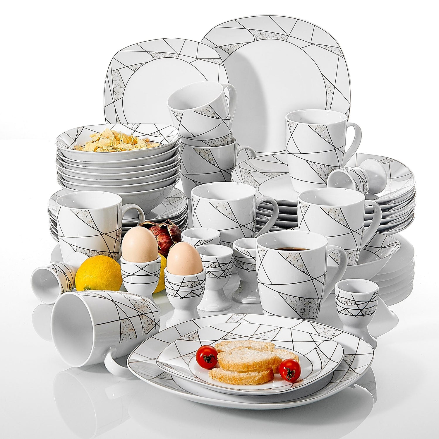 SERENA 40-Piece Kitchen Porcelain Ceramic Dinner Set of Dinner Plate,Dessert Plates,Egg Cup,Mug,Bowl Cutlery Set - Nordic Side - 40, Ceramic, CupMugBowl, Cutlery, Dinner, Kitchen, of, Piece, 