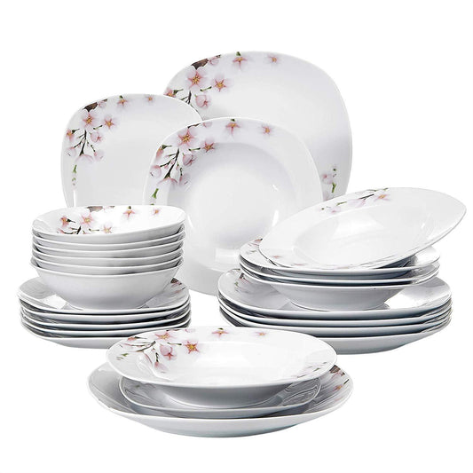 ANNIE 24-Piece Porcelain China Ceramic Tableware Dinner Plate Set with Bowl,Dessert Plate,Soup Plate,Dinner Plates - Nordic Side - 24, ANNIE, BowlDessert, Ceramic, China, Dinner, Piece, Plate