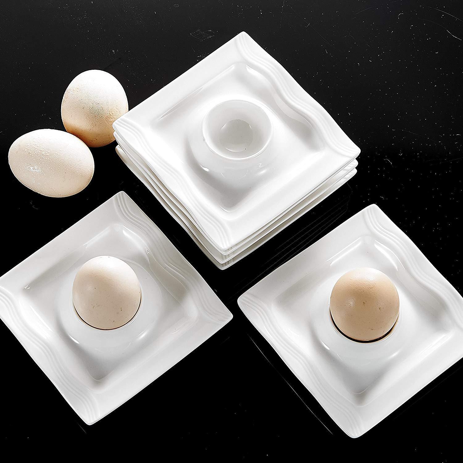 Mario 6-Piece 4.5"  Ivory White Porcelain Egg Cups Holder - Nordic Side - 11511525, 45, Ceramic, China, cm, Cream, Cups, Egg, Holder, Ivory, MALACASA, Mario, Piece, Plates, Porcelain, Stand, 