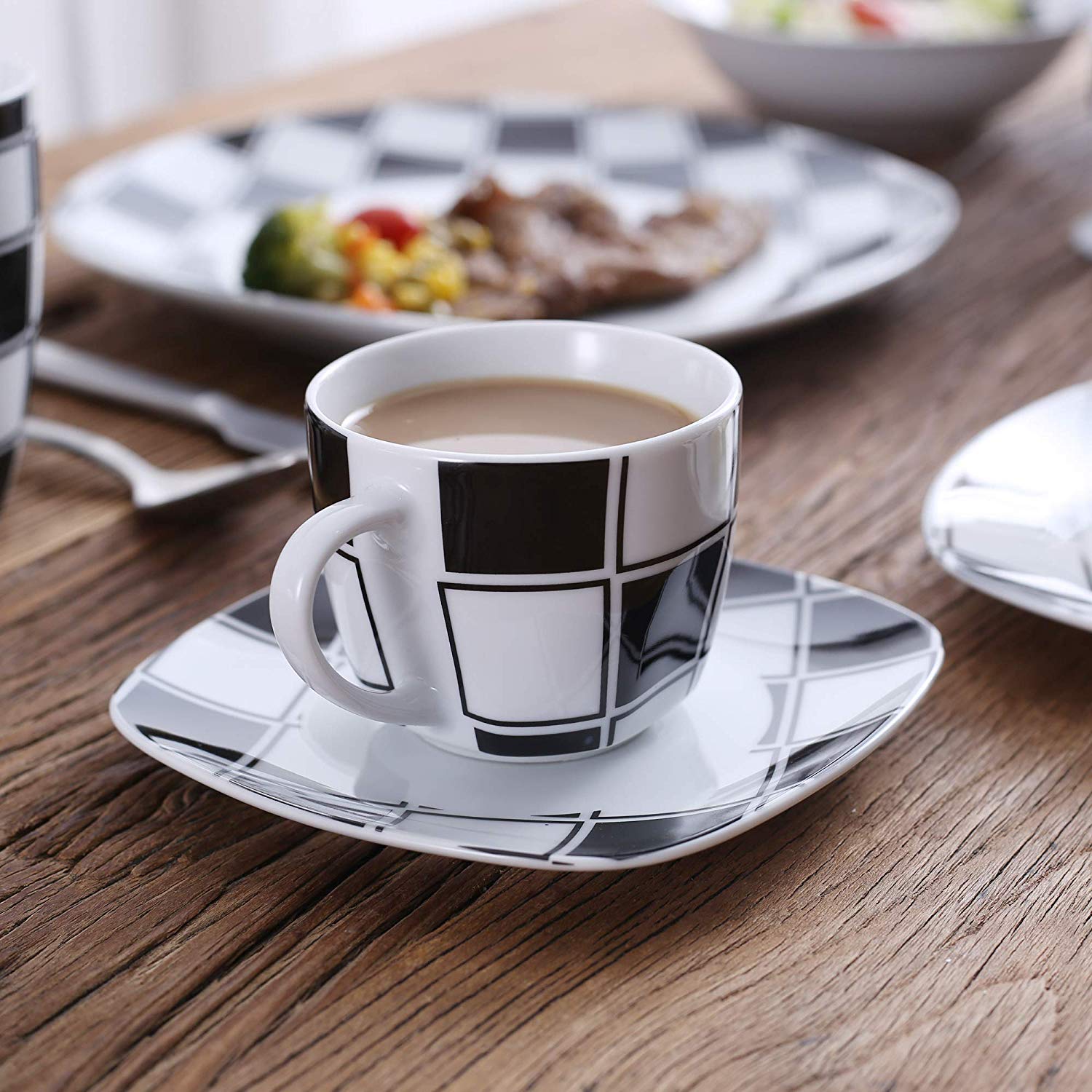 NICOLE 60-Piece Porcelain Ceramic Dinnerware Tableware Set with 12*Dessert Plate/Soup Plate/Dinner Plate/Cup/Saucer Set - Nordic Side - 12, 60, Ceramic, Dessert, Dinnerware, NICOLE, Piece, Pl