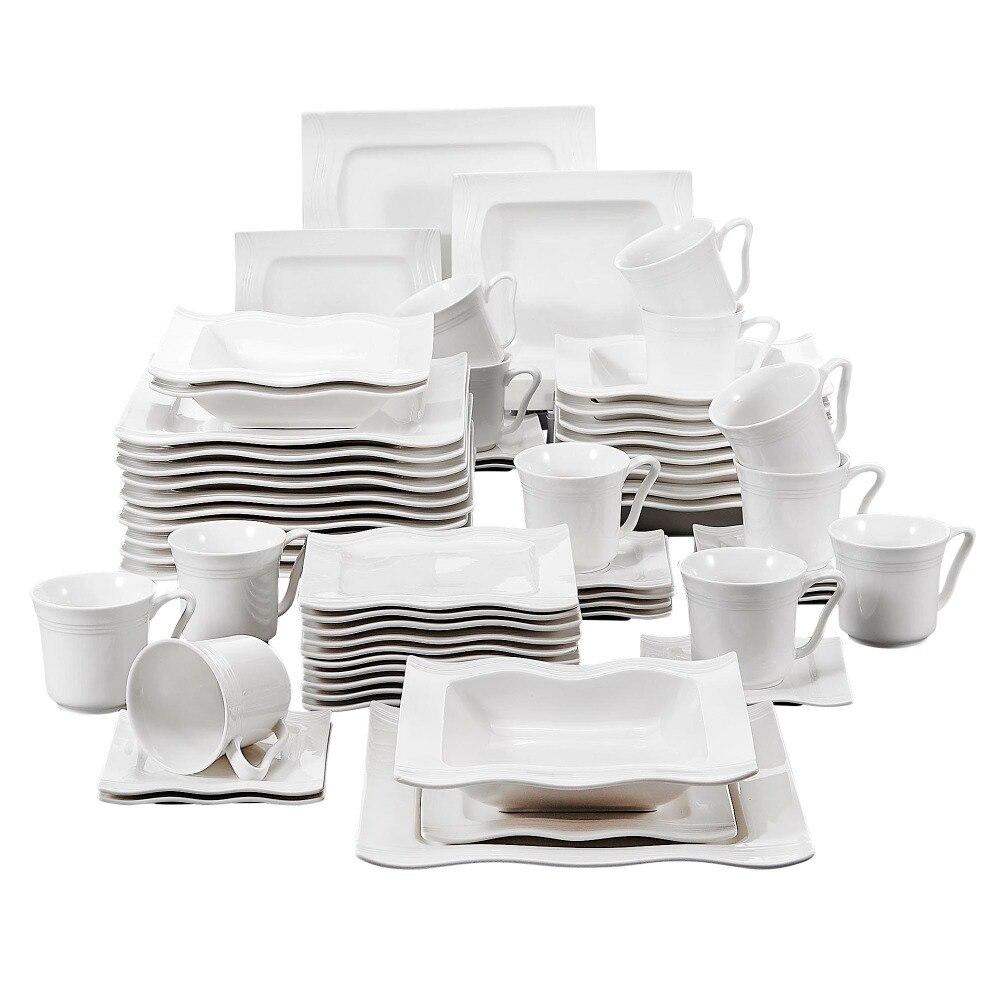 Series Mario 60-Piece Porcelain Dinner Set CupsSaucersDinner Soup Dessert Plates Set for 12 Person (White) - Nordic Side - 12, 60, Cups, Dessert, Dinner, for, MALACASA, Mario, Person, Piece, 