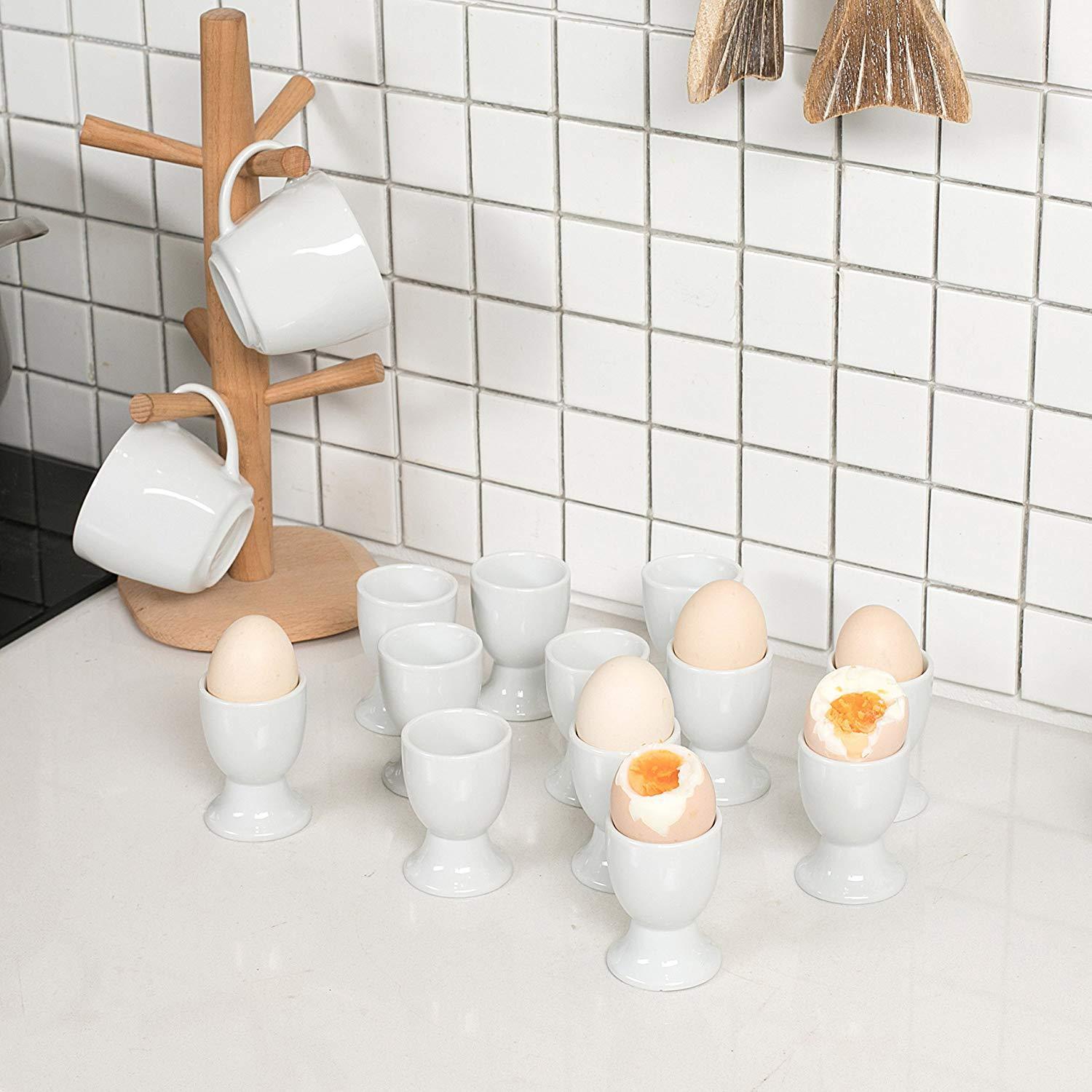 Set of 12 Ivory White Porcelain China Breakfast Egg Cups. Egg Stand Holder - Nordic Side - 001, 12, 28, Breakfast, Ceramic, China, Cream, Cups, Egg, Holder, Ivory, Kitchen, MALACASA, of, Porc