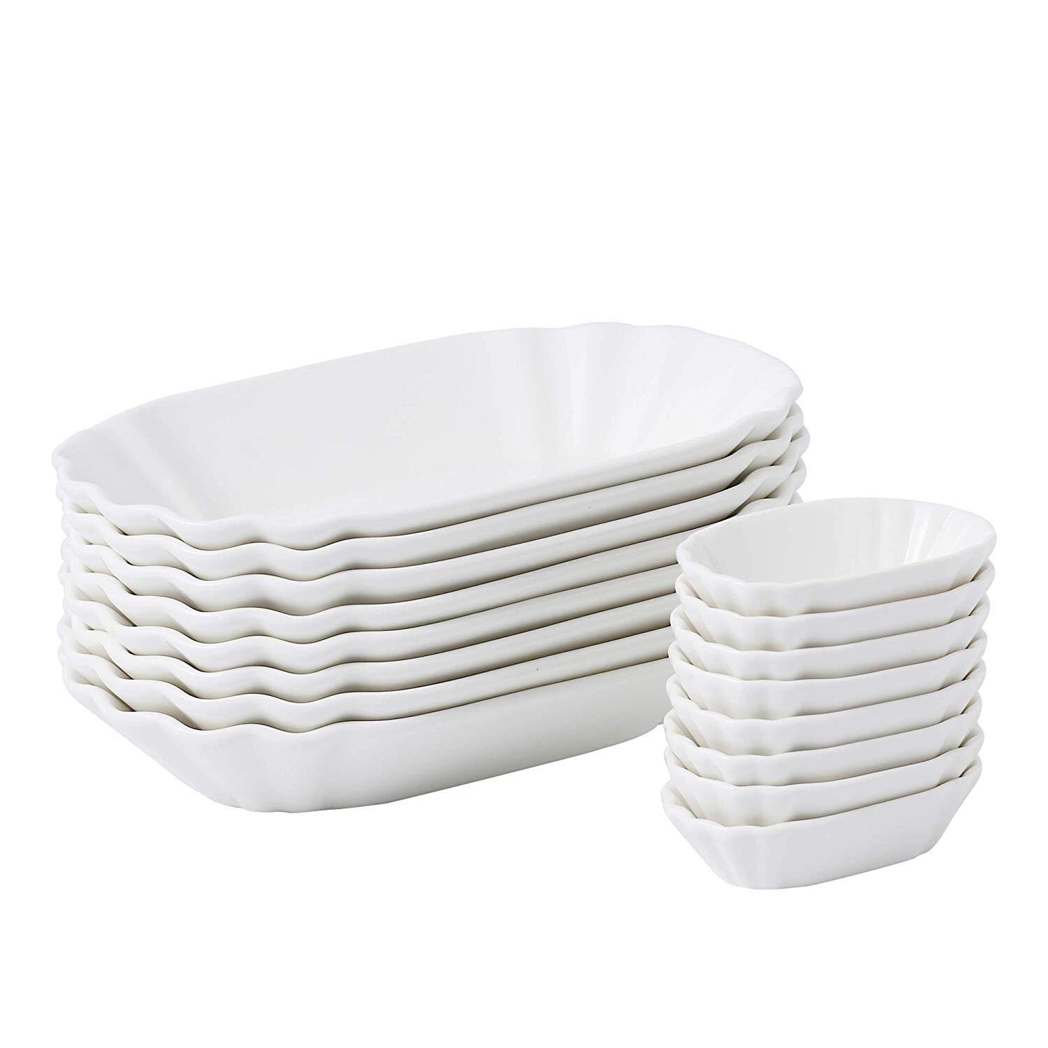 16-Piece Ceramic Snack/Dessert Plates and Dishes Set (8 x 7.75" and 8 x 3") - Nordic Side - 16, 775, and, Ceramic, Dessert, Dishes, MALACASA, Piece, Plates, Porcelain, Regular, Sets, Snack, w