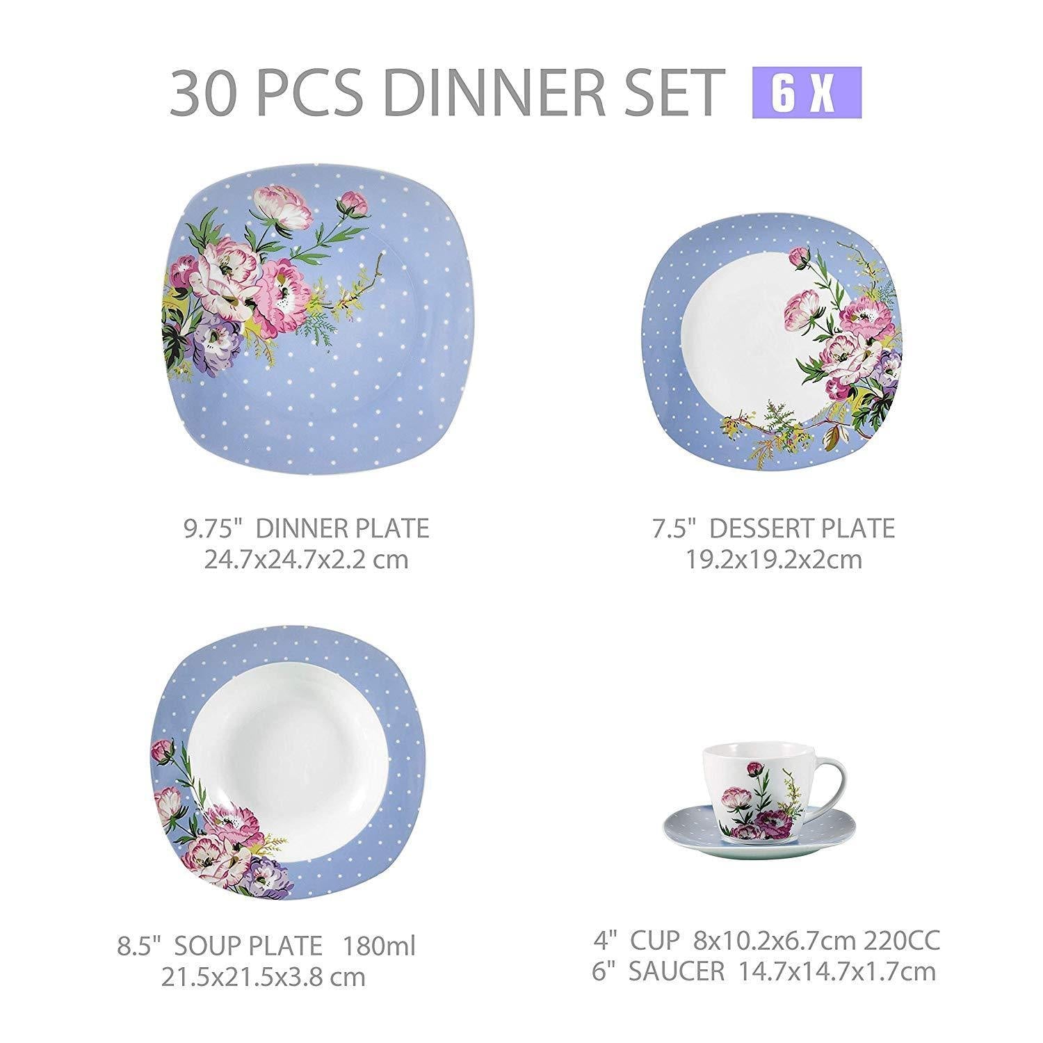 HANNAH 30-Piece White China Porcelain Ceramic Dinner Set - Nordic Side - 30, and, Ceramic, China, Cutlery, Dinner, Dinnerware, HANNAH, of, Piece, Plate, Porcelain, Saucers, Set, SetCups, VEWE