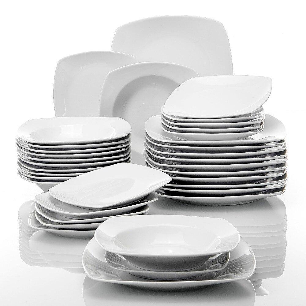 SERIES JULIA 36-Piece Porcelain Dinner Set Dinner Soup Dessert Plates Set for 12 Person (White) - Nordic Side - 12, 36, Dessert, Dinner, for, JULIA, MALACASA, Person, Piece, Plates, Porcelain