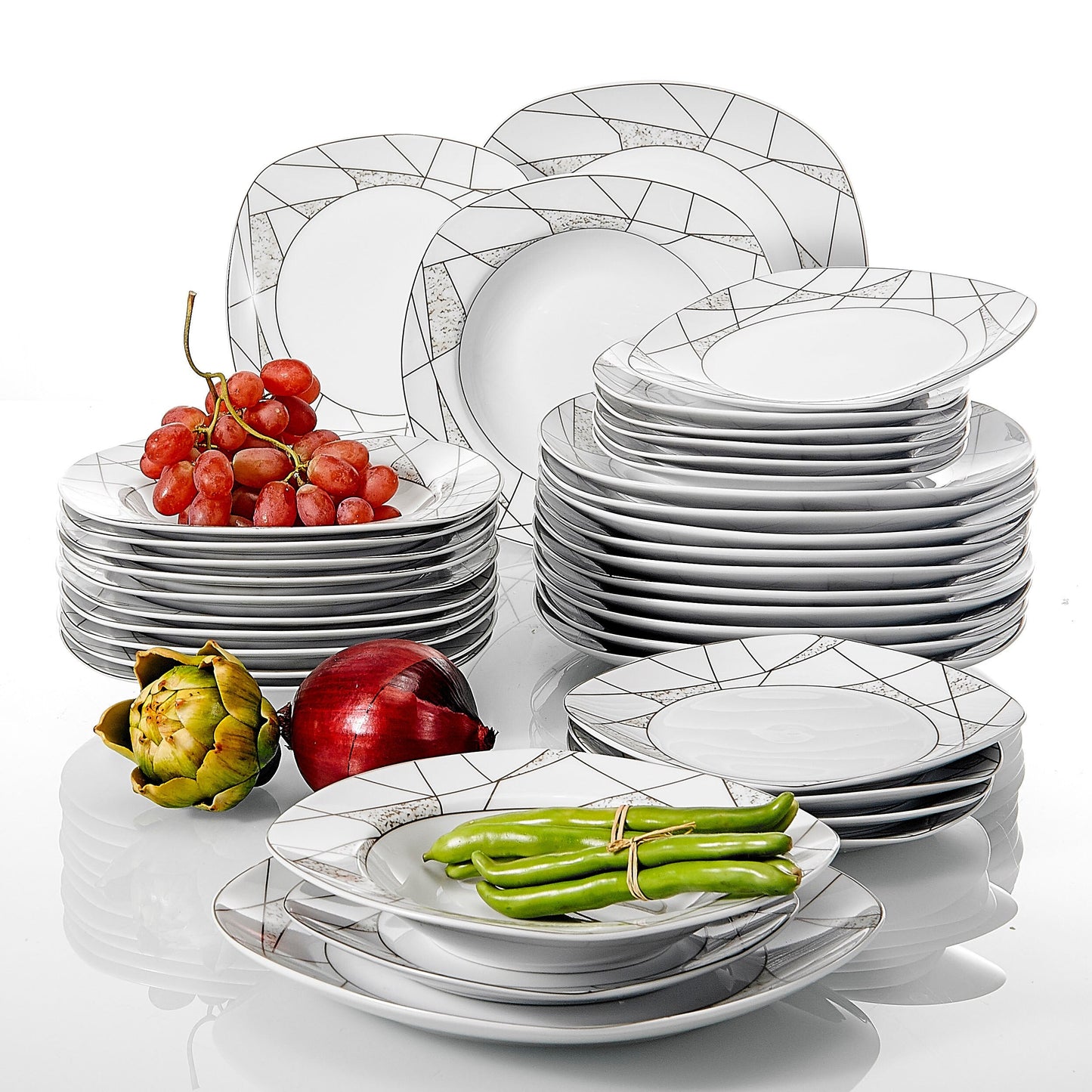 SERENA 36-Piece Kitchen Ceramic Porcelain Plates included 6*Dessert Plate,Soup Plate,Dinner Plate Cutlery Set - Nordic Side - 36, Ceramic, Cutlery, Dessert, included, Kitchen, Piece, Plate, P