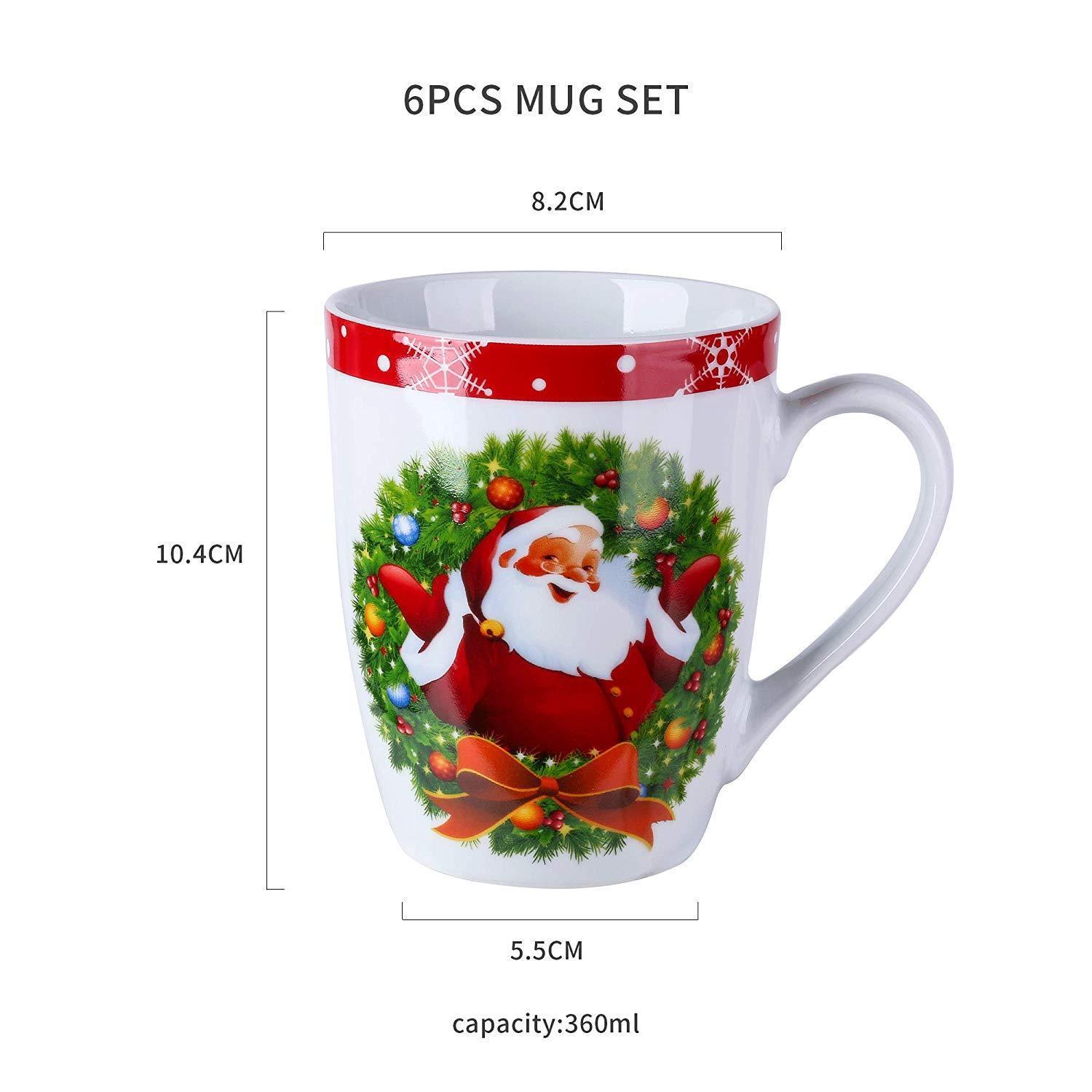SANTACLAUS 6-Piece Christmas Pattern Porcelain Tea/Coffee Mug Cup Set - Nordic Side - Christmas, Coffee, Cup, Family, Festival, Milk, Mug, Office, Party, Pattern, Piece, Porcelain, SANTACLAUS