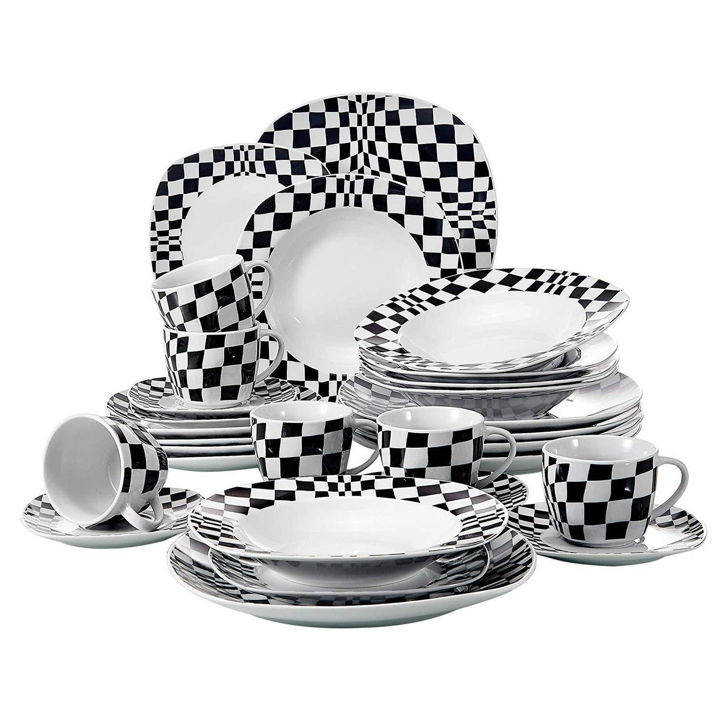 LOUISE 30-Piece Porcelain Ceramic Mosaic Dinnerware Tableware Set with 6*Dessert Plate,Soup Plate,Dinner Plate,Cup&Saucer - Nordic Side - 30, Ceramic, Dessert, Dinnerware, LOUISE, Mosaic, Pie