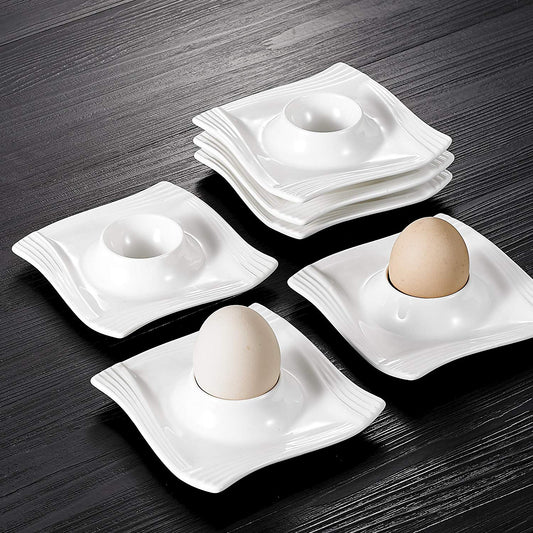 Amparo 6-Piece 4.5"  White Porcelain Egg Cups Holder - Nordic Side - 45, Accessories, Amparo, Breakfast, Ceramic, China, Cups, Egg, Holder, Kitchen, MALACASA, Piece, Plates, Porcelain, Stand,