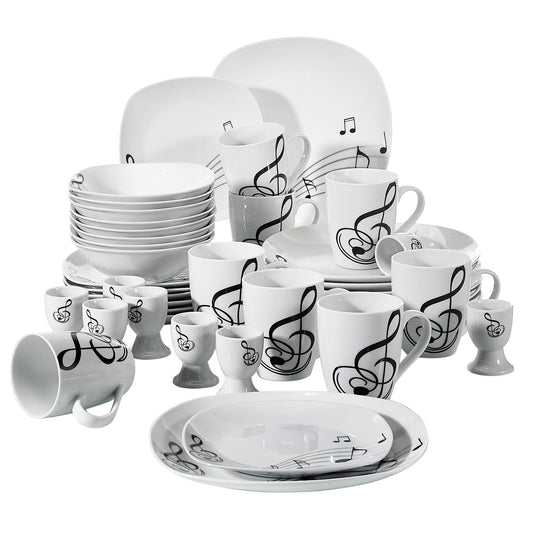 MELODY 40-Piece Porcelain Dinner Plate Musical Note Dinnerware Set - Nordic Side - 40, CupMugDessert, Dinner, Dinnerware, Egg, MELODY, Musical, Note, Piece, Plate, PlateBowlDinner, Porcelain,