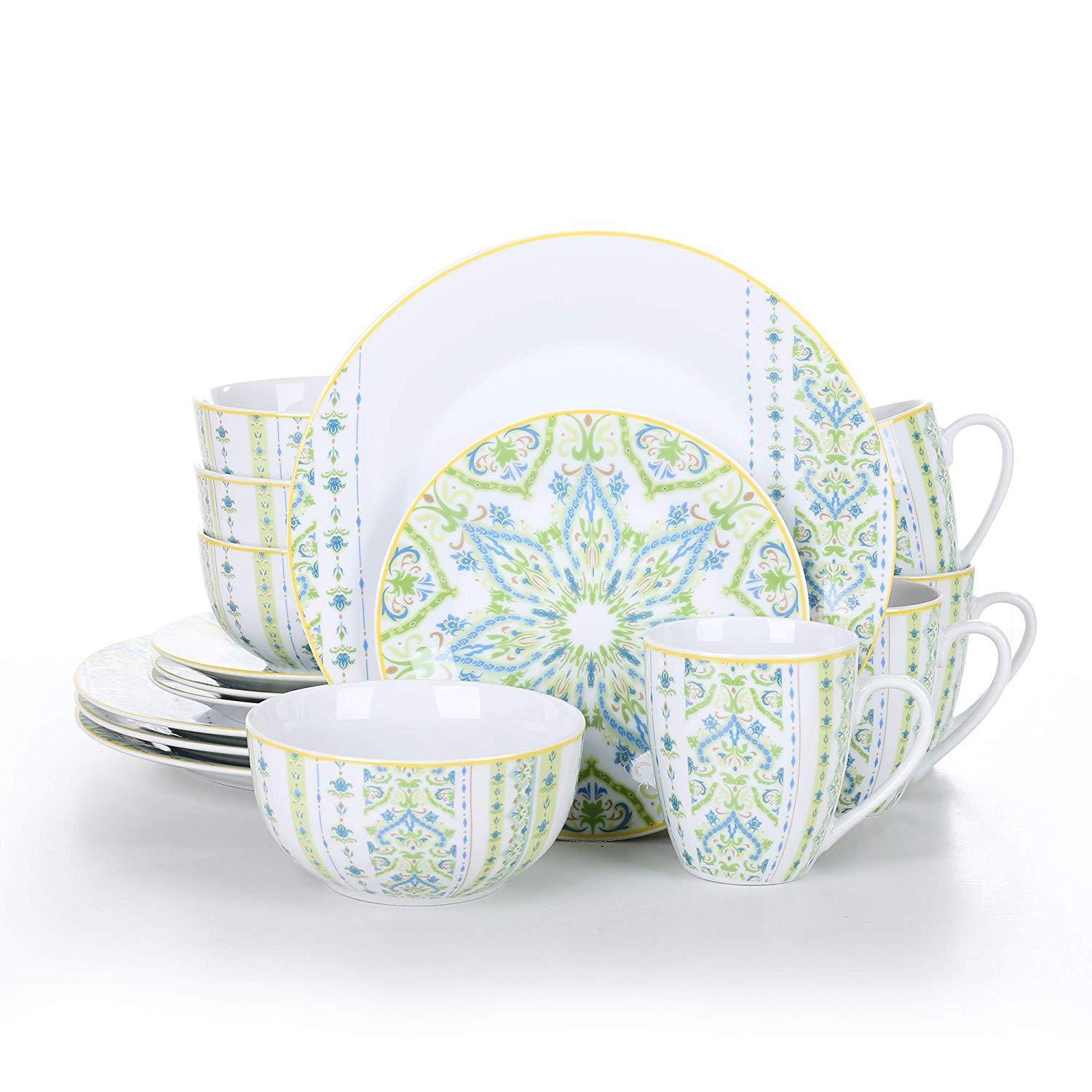 MAGDA 16-Piece Porcelain Ceramic Dinnerware Dishes Set with 4*Dinner Plate,Dessert Plate,Cereal Bowl and 380ml Mug Set - Nordic Side - 16, 380, and, Bowl, Ceramic, Dinner, Dinnerware, Dishes,