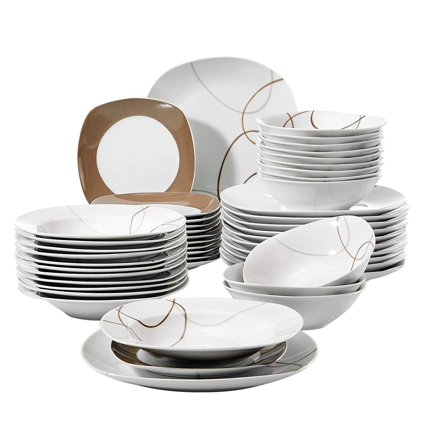 NIKITA 24-Piece Kitchen Dinner Combi-Set Porcelain Tableware Plate Set with Bowls,Dessert Plate,Soup Plates,Dinner Plate - Nordic Side - 24, BowlsDessert, CombiSet, Dinner, Kitchen, NIKITA, P