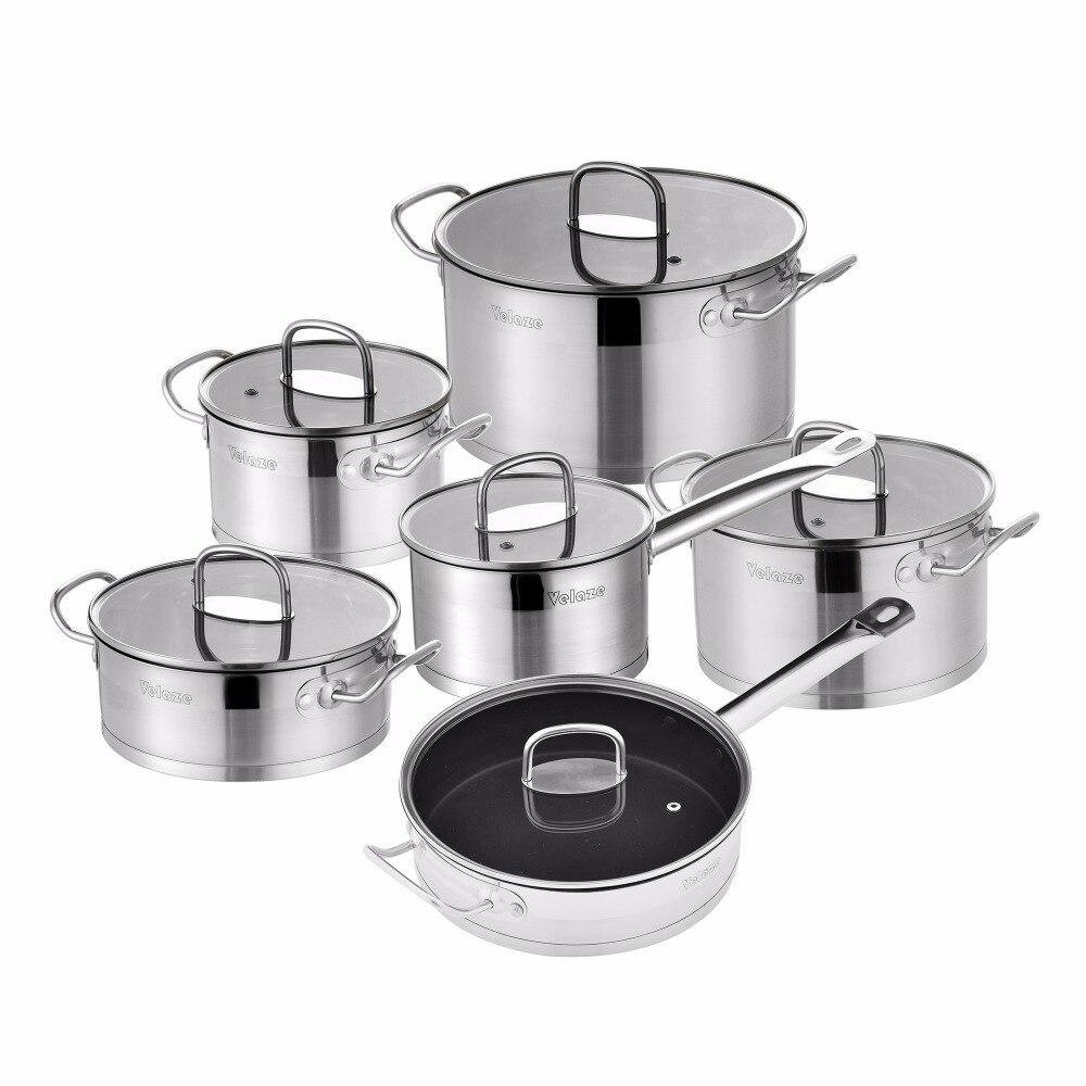 Cookware Set 12 Piece Stainless Steel Kitchen Cooking Pot&Pan SetsInduction,Saucepan,Casserole,with Tempered Glass lid (Silver) - Nordic Side - 12, Cooking, Cookware, Glass, InductionSaucepan