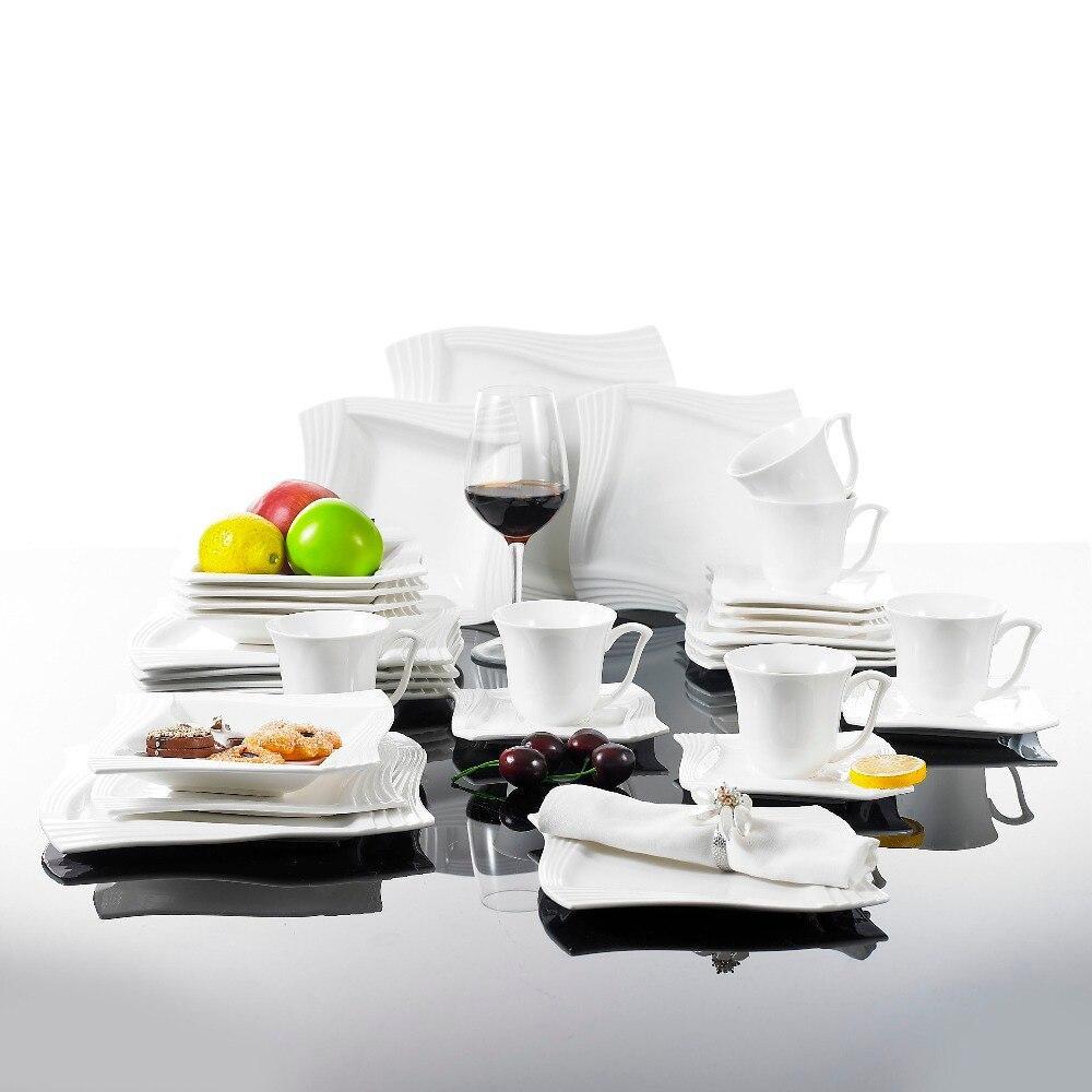 Serie Amparo 60 Piece White Porcelain Dinner Set of 12 Piece Cups Saucers Dessert Soup Dinner Plates for 12 Persone (White) - Nordic Side - 12, 60, Amparo, Cups, Dessert, Dinner, for, MALACAS