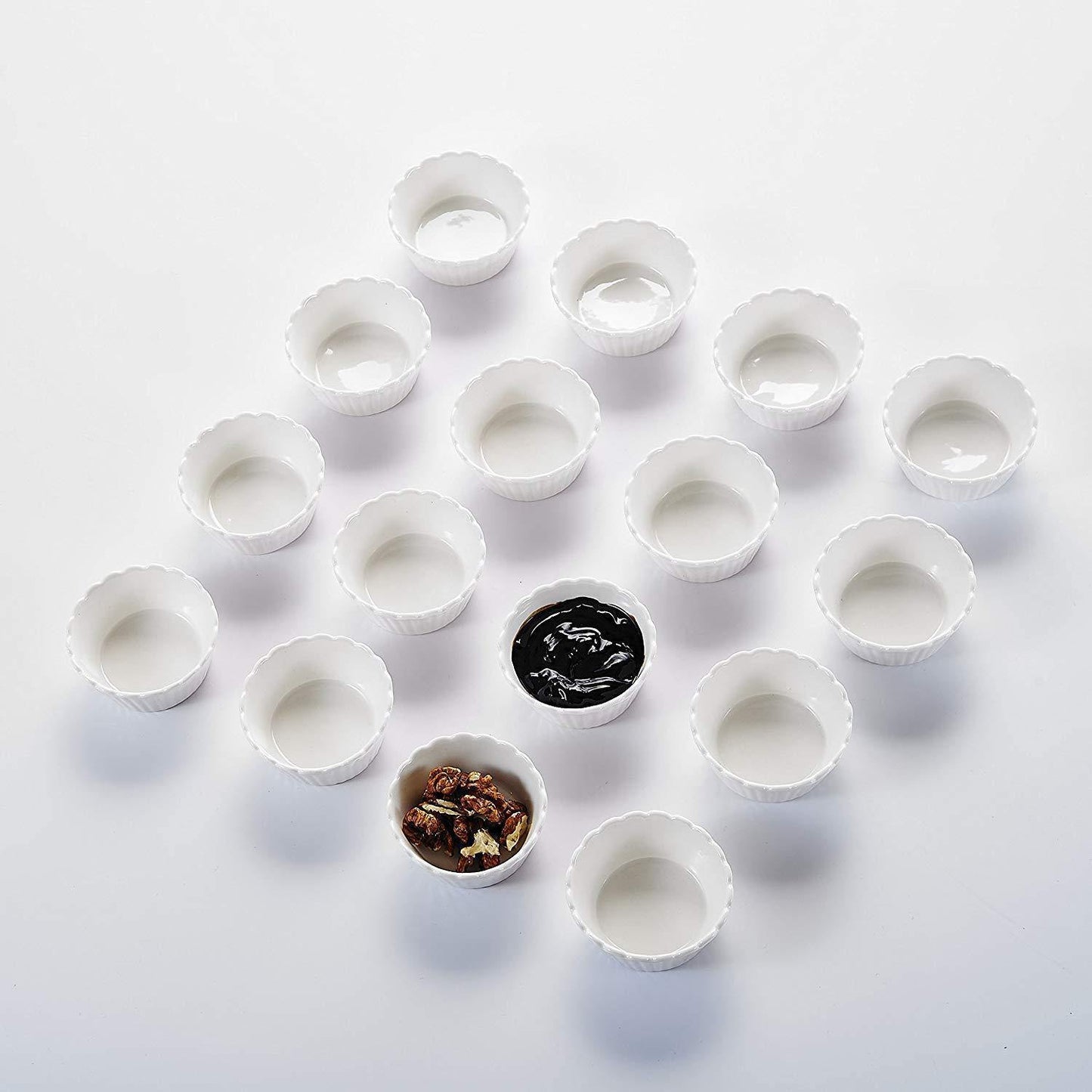 16-Piece 2.75"  Ivory White Porcelain Mini Ramekins/Souffle/Snack Cup - Nordic Side - 16, 275, Bowl, Ceramic, cm, Cream, Cup, Dessert, Dishes, Ivory, MALACASA, Mini, Piece, Porcelain, Ramekin