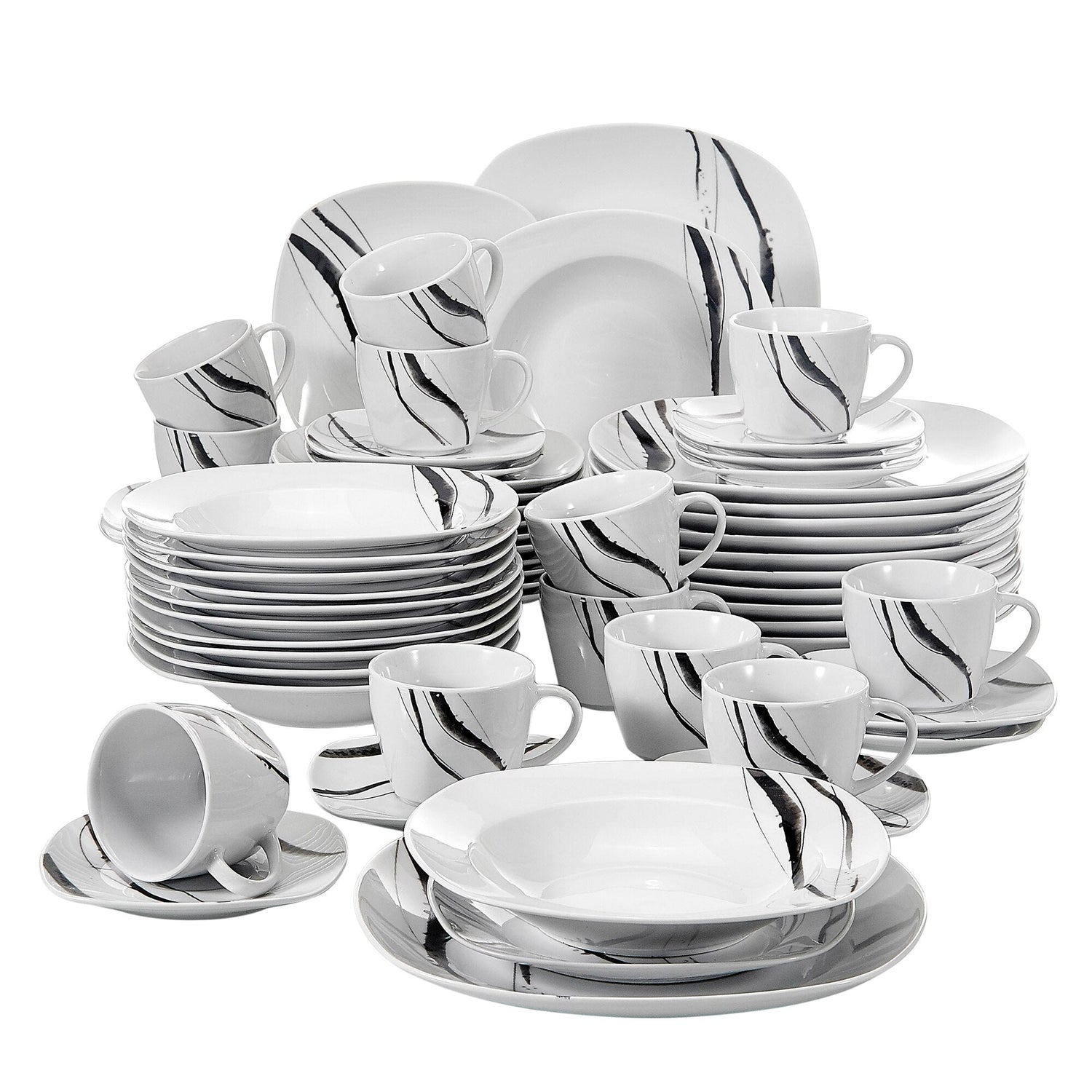 TERESA 60-Piece Porcelain China Ceramic Dinner Set with Cups Saucers Dessert Plates Soup Plates Dinner Plates Set - Nordic Side - 60, Ceramic, China, Cups, Dessert, Dinner, Piece, Plates, Por